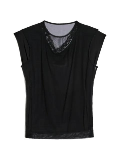 Layered Liquid Cap Sleeve Lace Trim cotton T-Shirt by SIMONE ROCHA