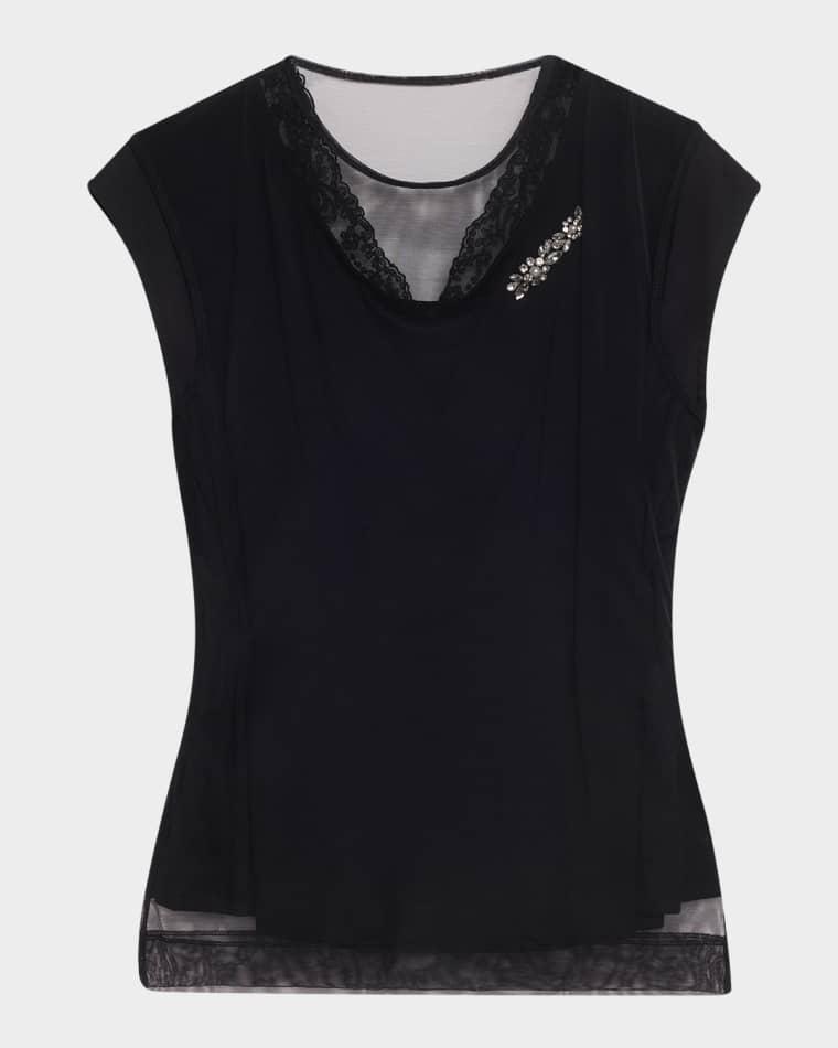 Layered Liquid Crystal Embellished Short-Sleeve Top by SIMONE ROCHA