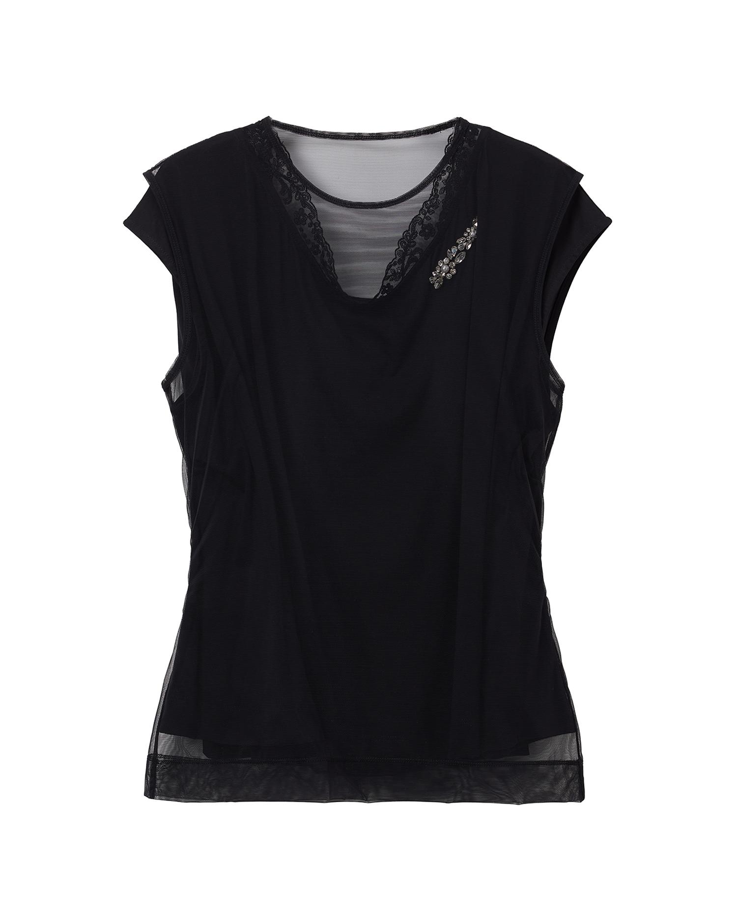 Layered liquid cap sleeve lace trim tee by SIMONE ROCHA