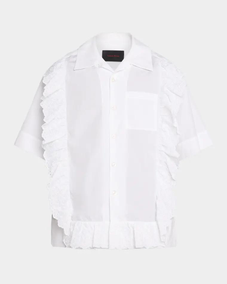 Men's Ruffled Pillowcase-Trim Poplin Short-Sleeve Shirt by SIMONE ROCHA