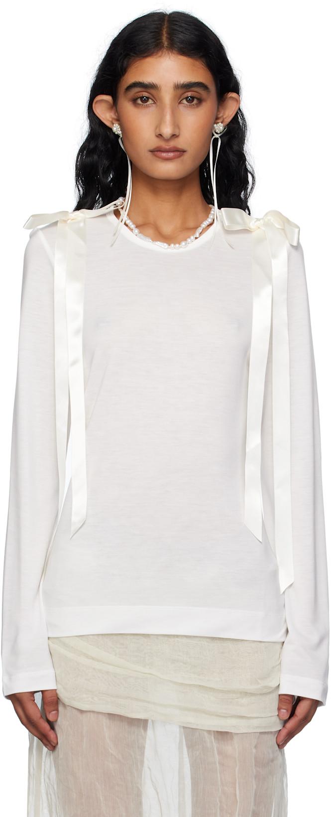 Off-White Bow Ribbon Tail Long Sleeve T-shirt by SIMONE ROCHA