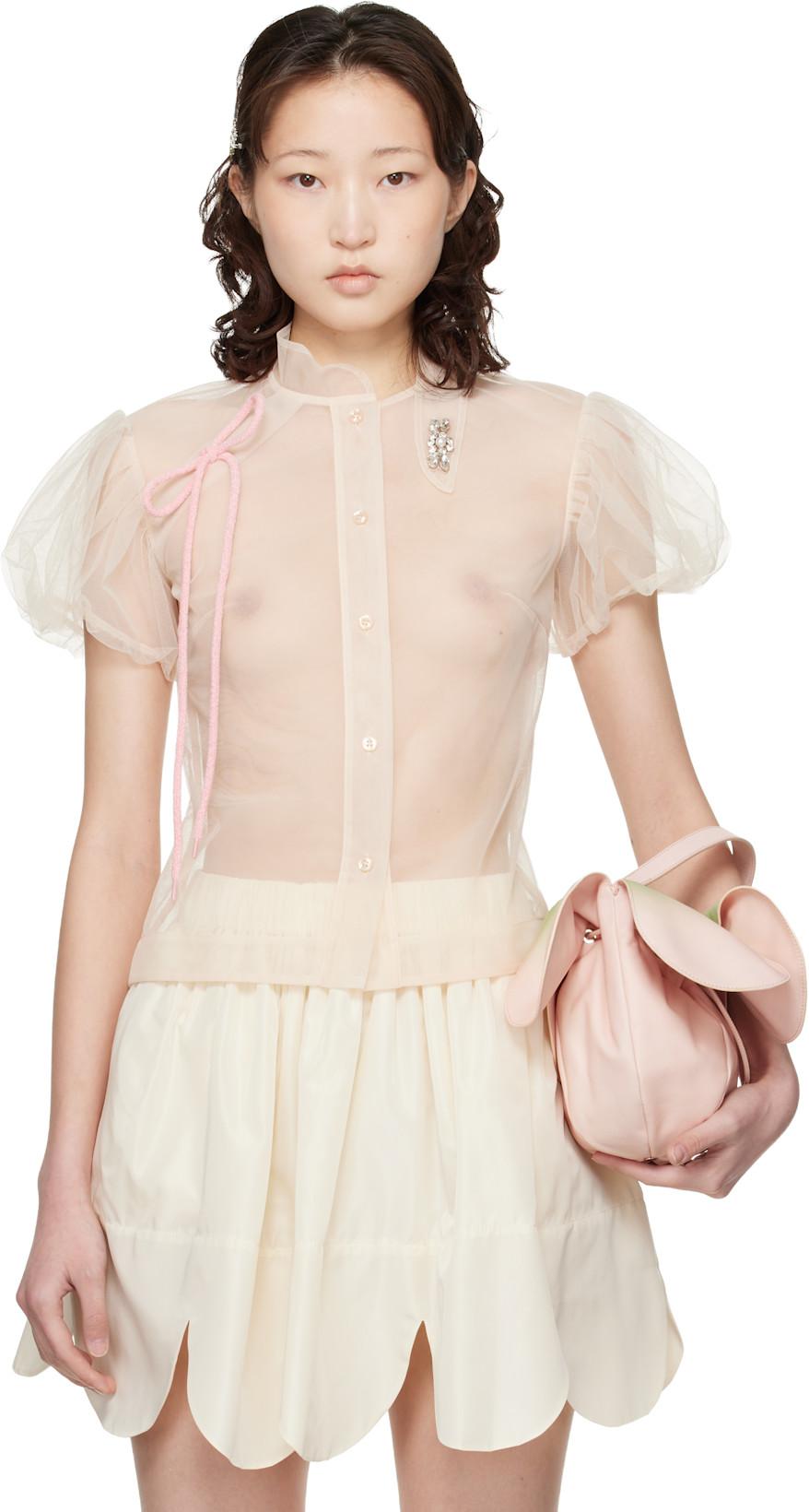 Off-White Embellished Sheer Offset Fragment Collar Shirt by SIMONE ROCHA