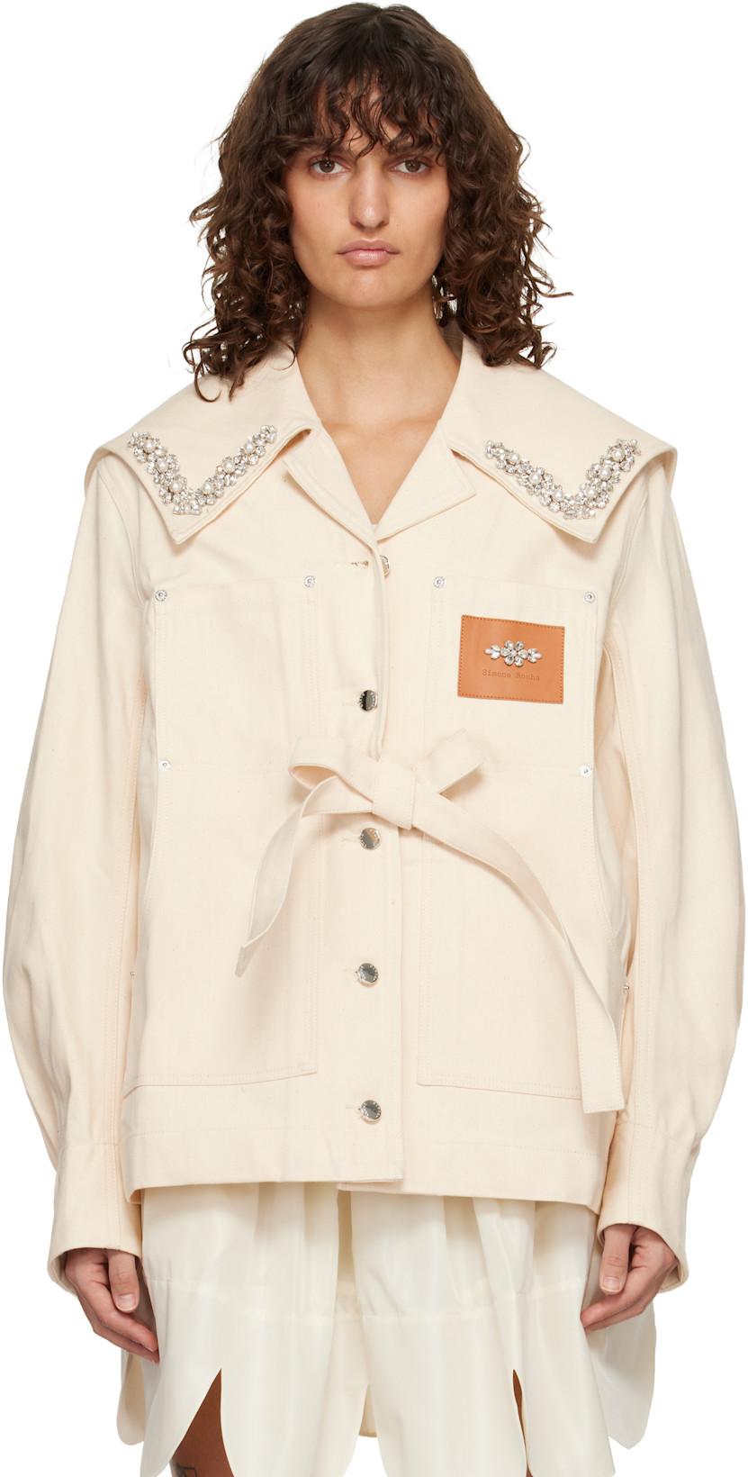 Off-White Sailor Collar Workwear Bow Denim Jacket by SIMONE ROCHA