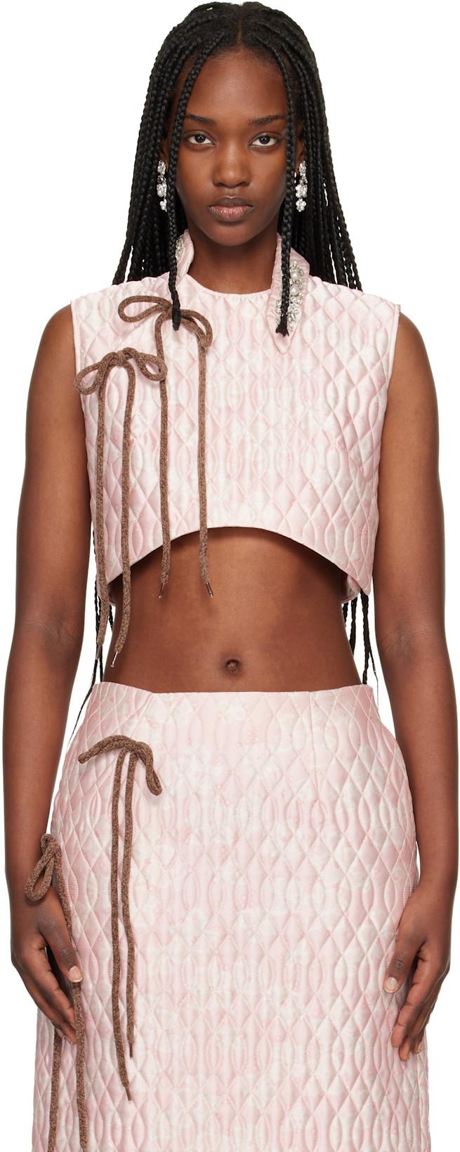 Pink Embellished Quilted Offset Fragment Collar Blouse by SIMONE ROCHA