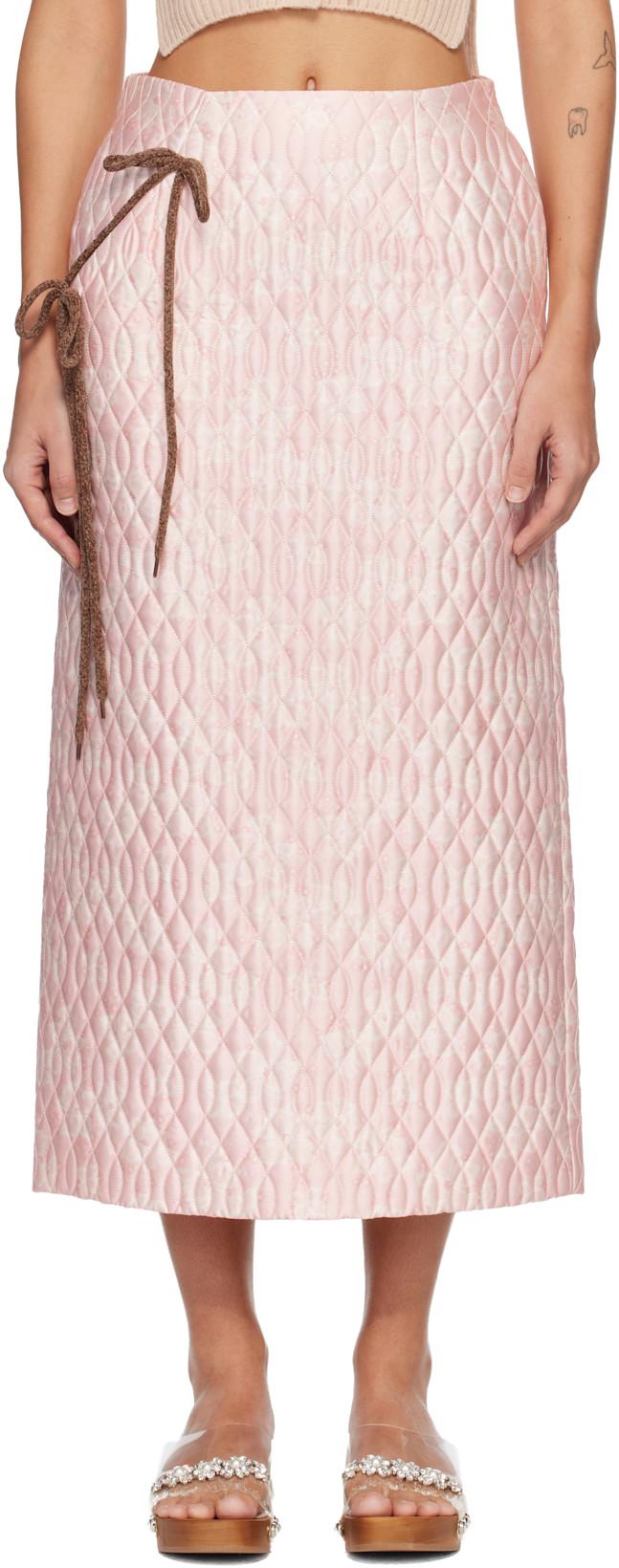 Pink Quilted Offset Pencil Midi Skirt by SIMONE ROCHA