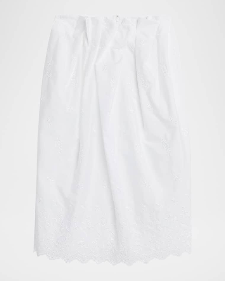 Pleated Waist Eyelet Embroidered Midi Pencil Skirt by SIMONE ROCHA