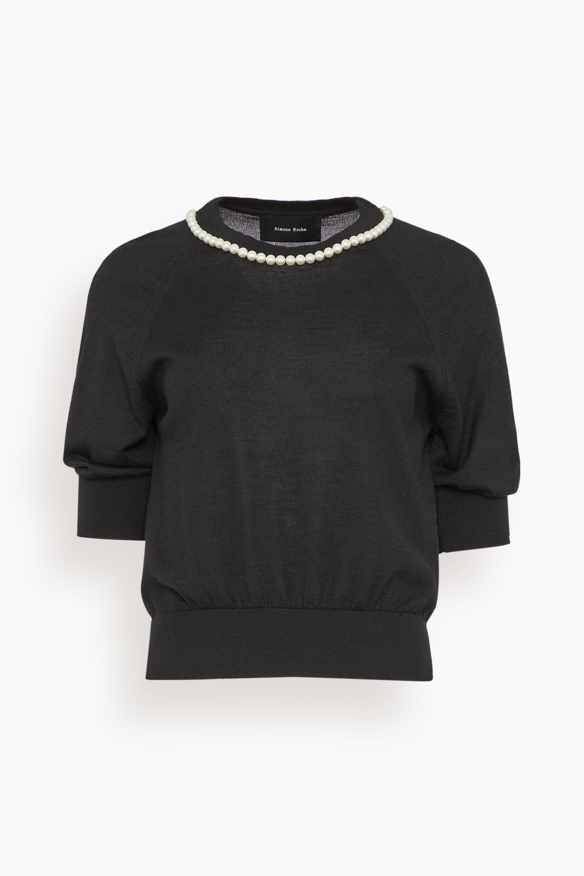 Puff Sleeve Merino Silk Jumper in Black/Pearl by SIMONE ROCHA