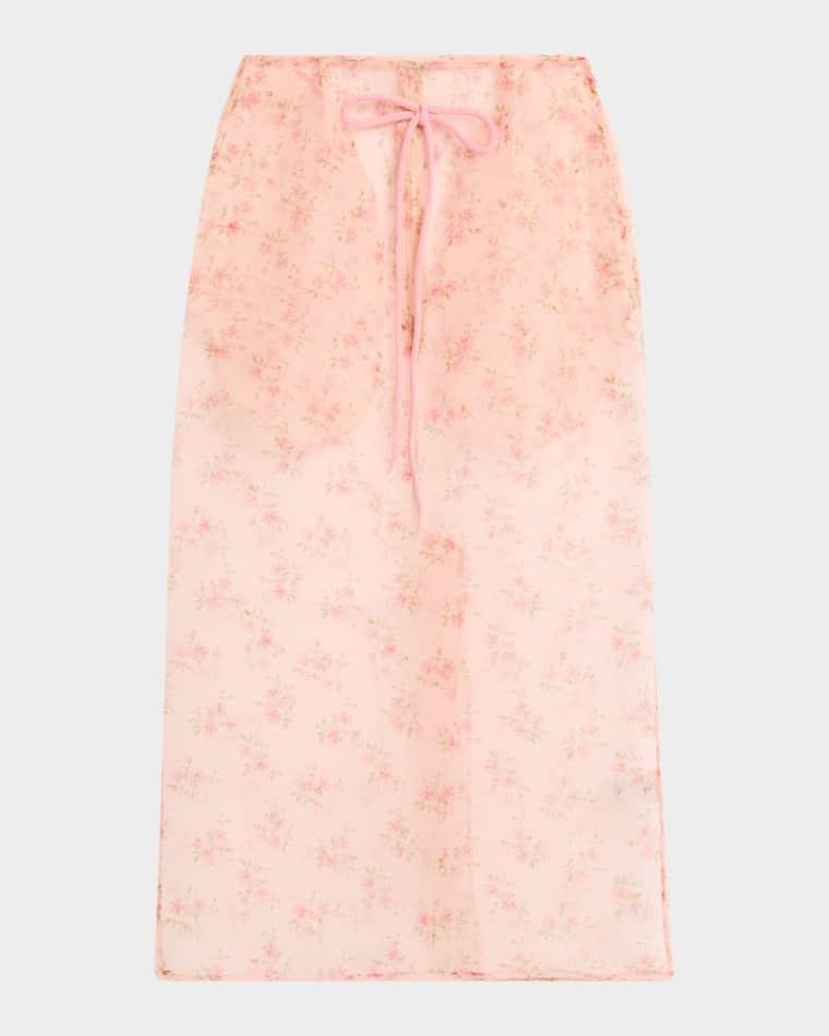 Rose Sheer Frayed Chiffon Midi Skirt by SIMONE ROCHA