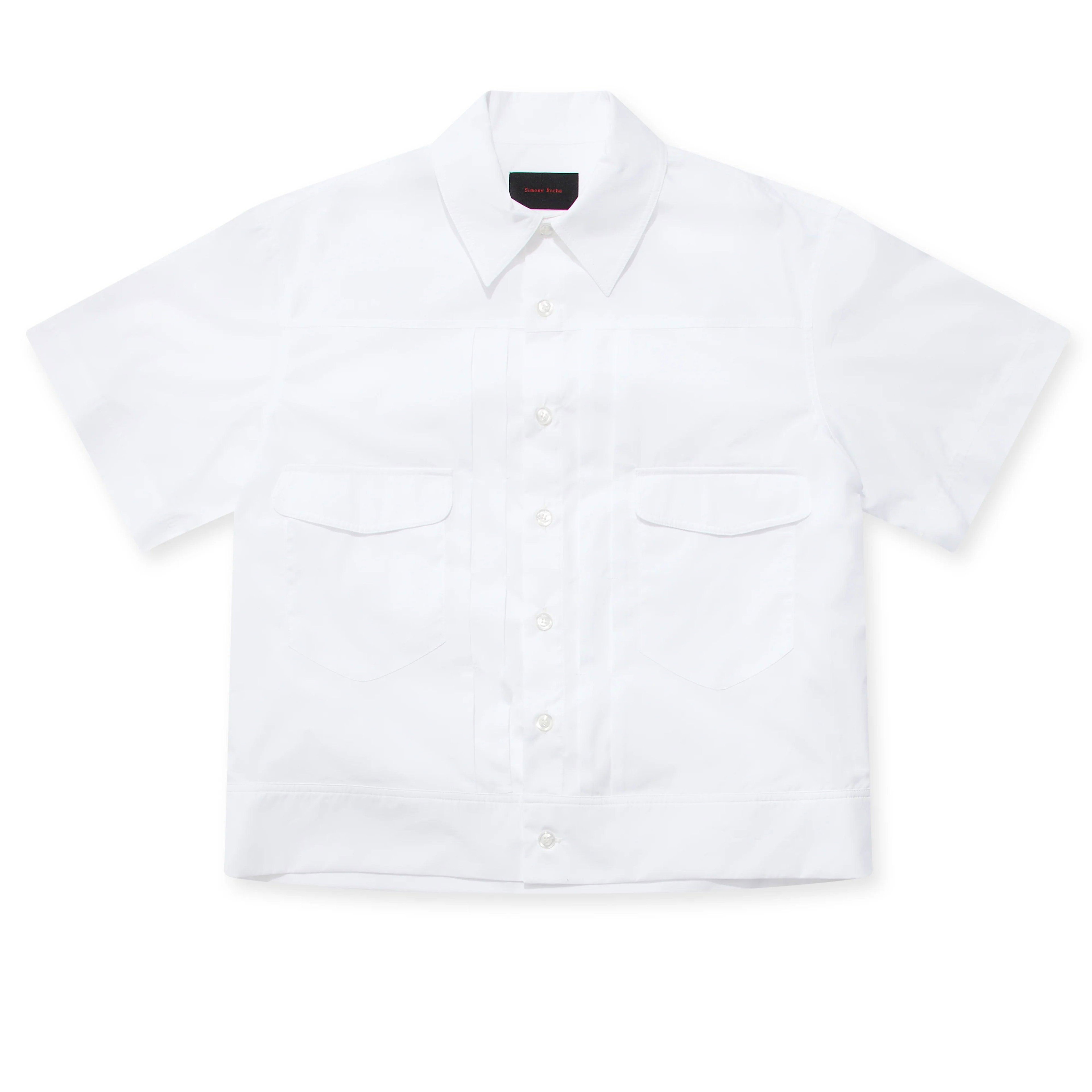 SIMONE ROCHA - Men's Cropped Short Sleeve Shirt - (White) by SIMONE ROCHA