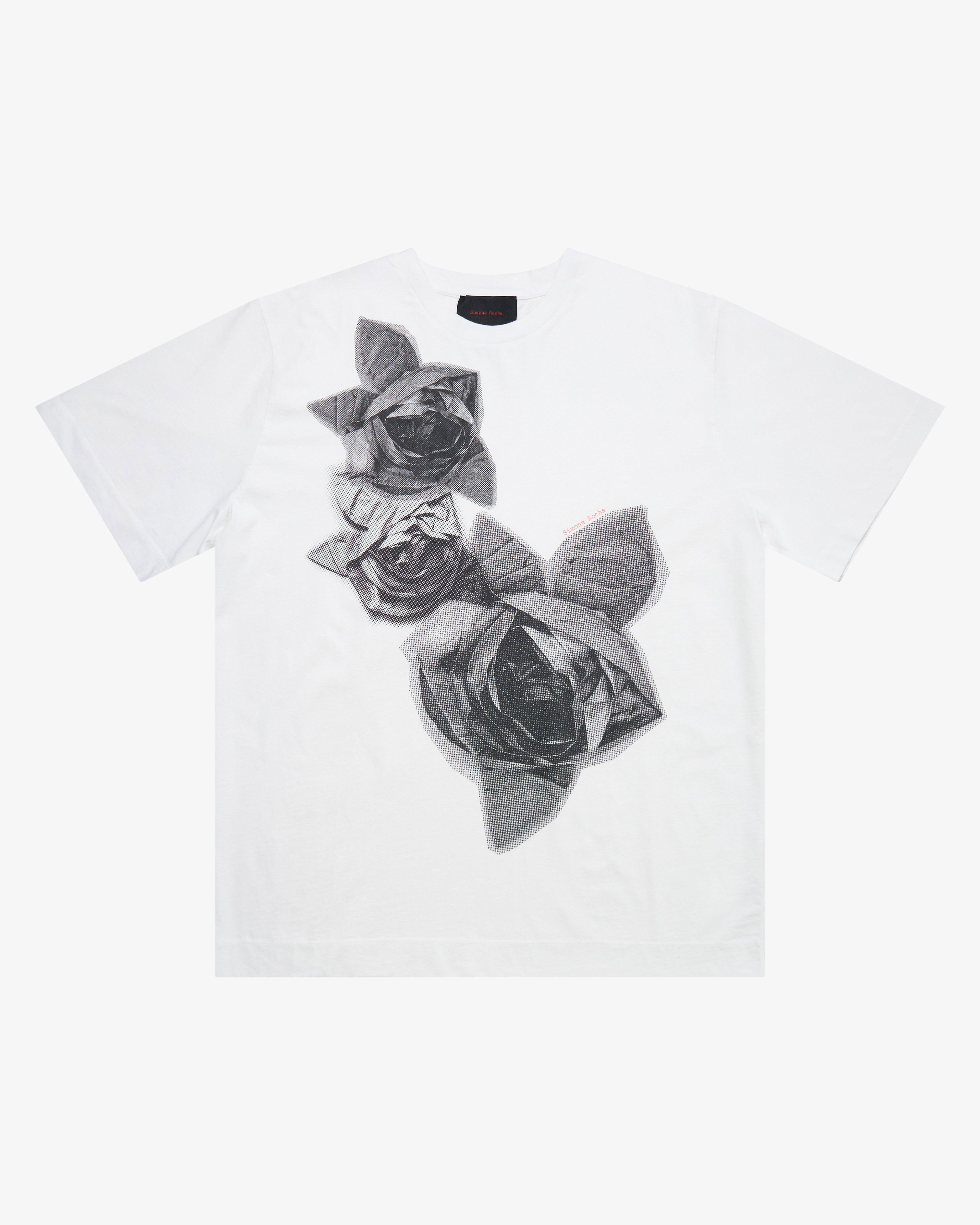 SIMONE ROCHA - Men's Rasterised Pressed Rosette Print T-Shirt - (White) by SIMONE ROCHA