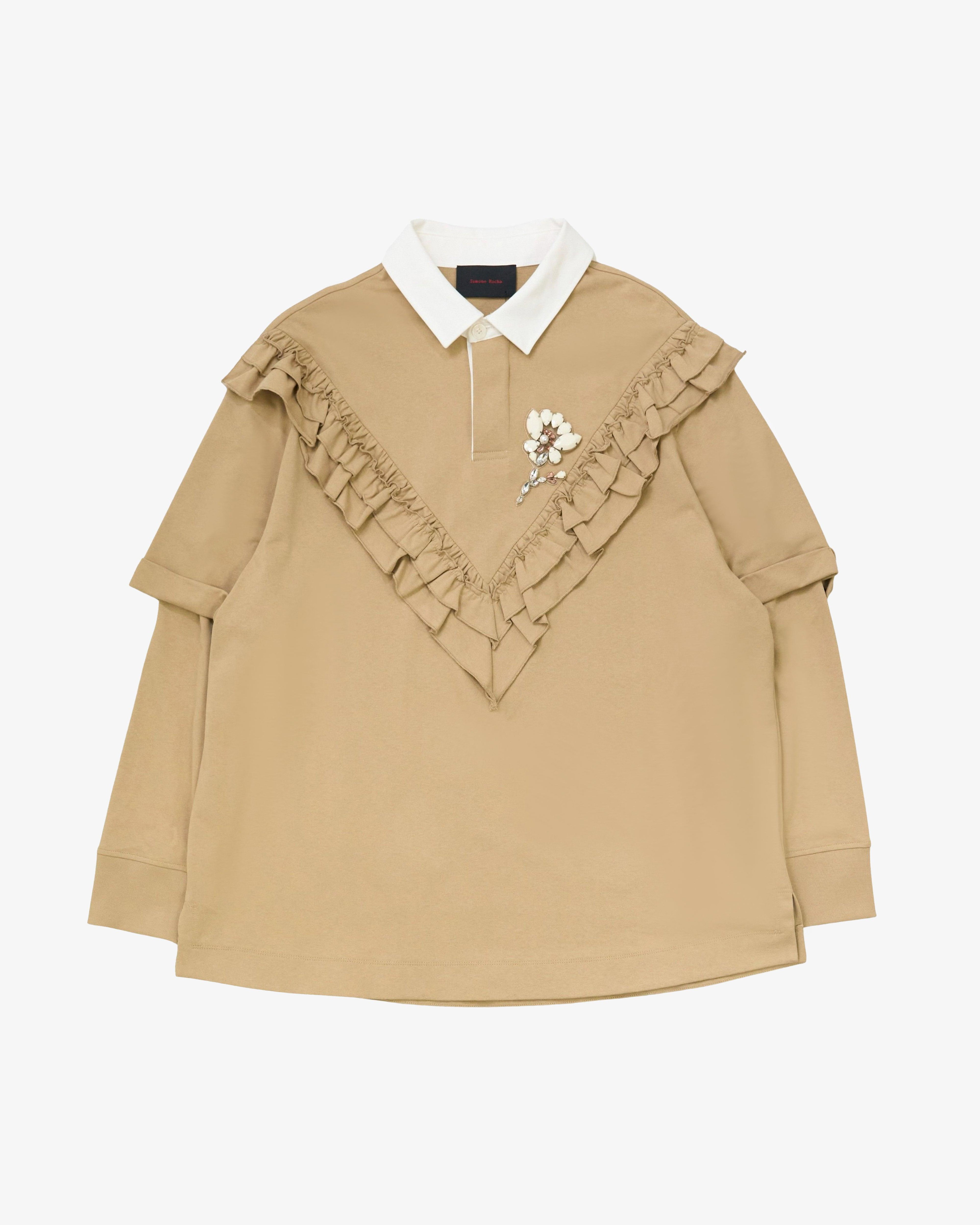 SIMONE ROCHA - Men's  Ruffle Frill Rugby Shirt - (Beige) by SIMONE ROCHA