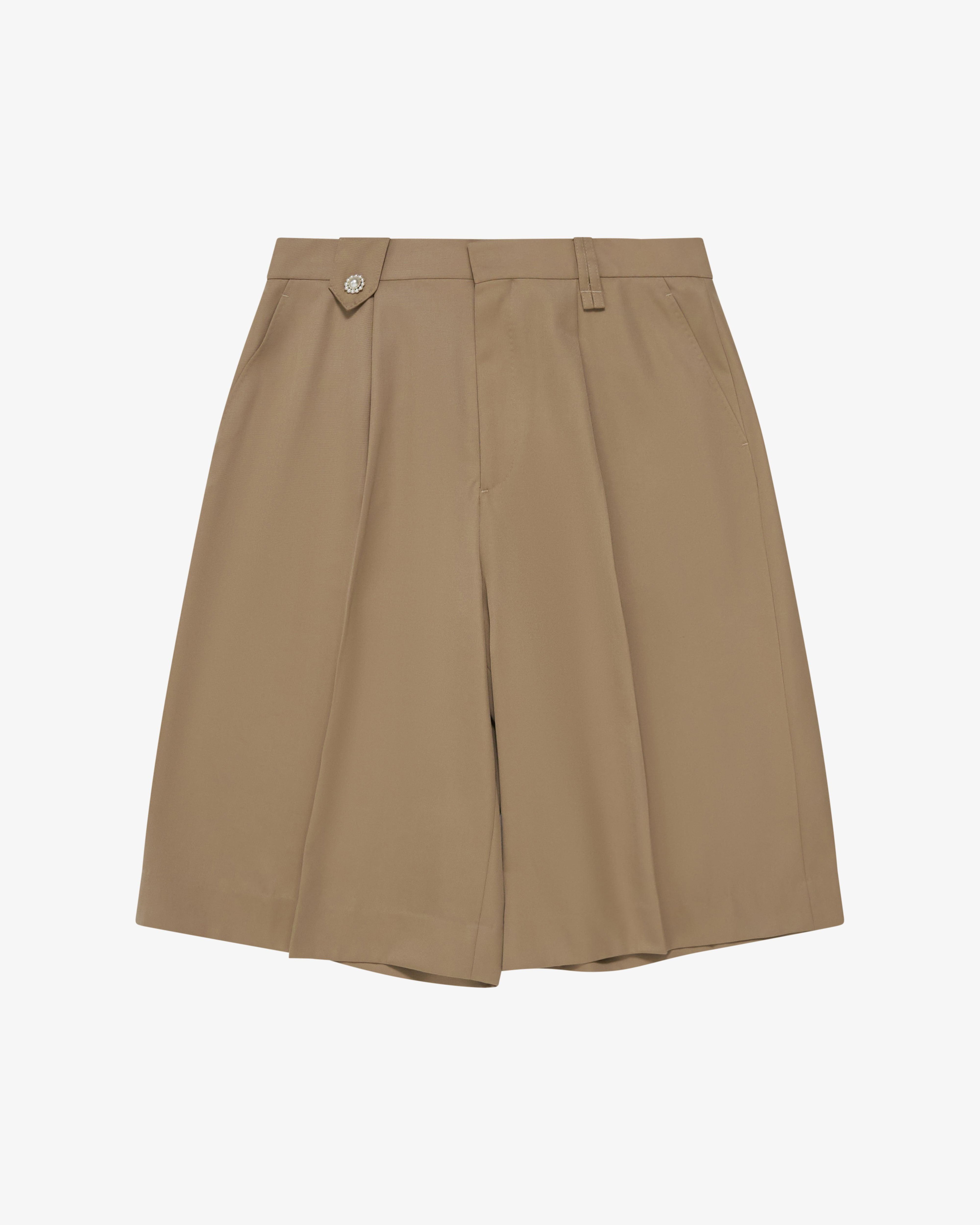 SIMONE ROCHA - Men's  Tailored Wide Leg Belt Loop Tab Shorts - (Beige) by SIMONE ROCHA