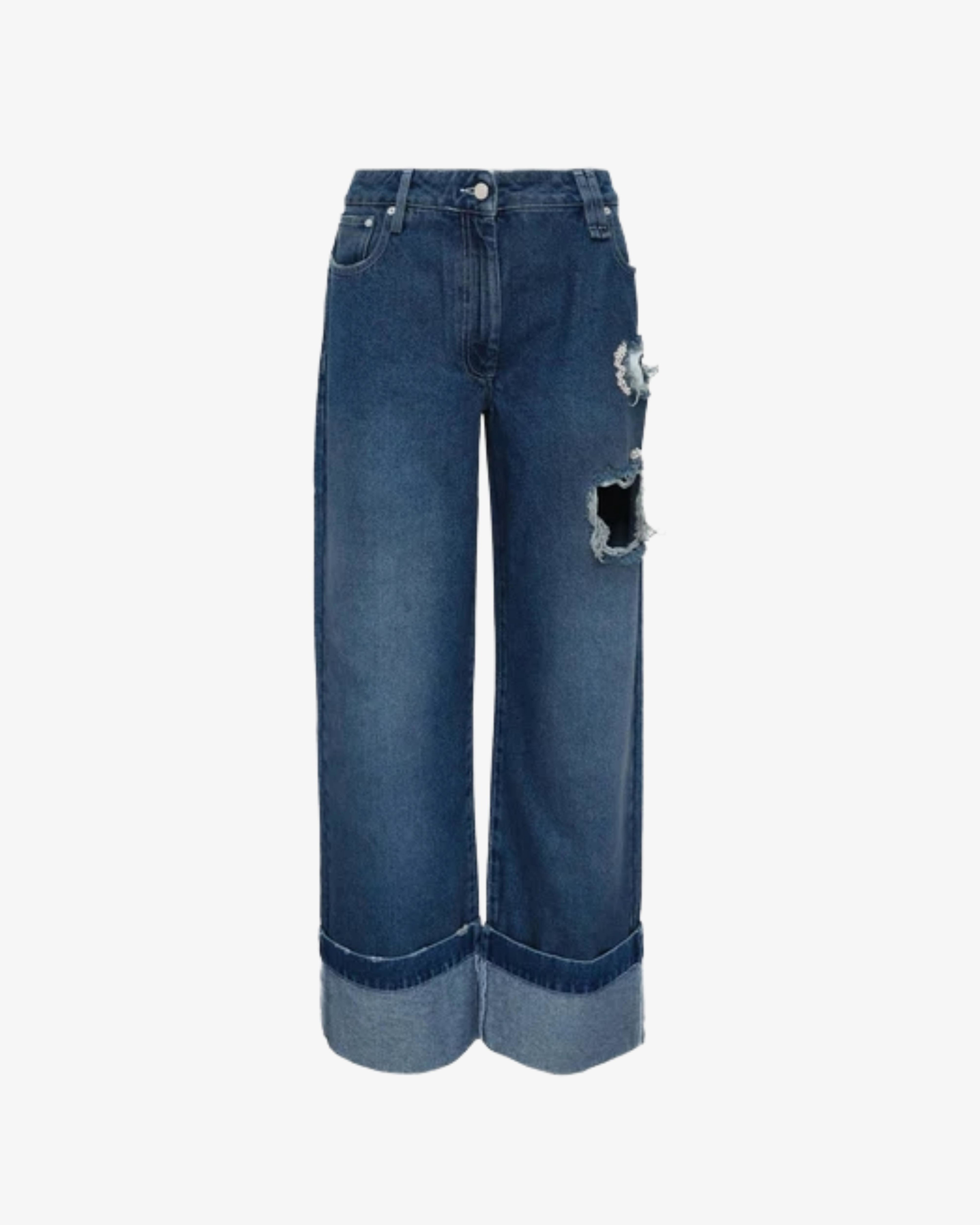 SIMONE ROCHA - Women's Cropped Distressed Straight Leg Jeans - (Denim) by SIMONE ROCHA