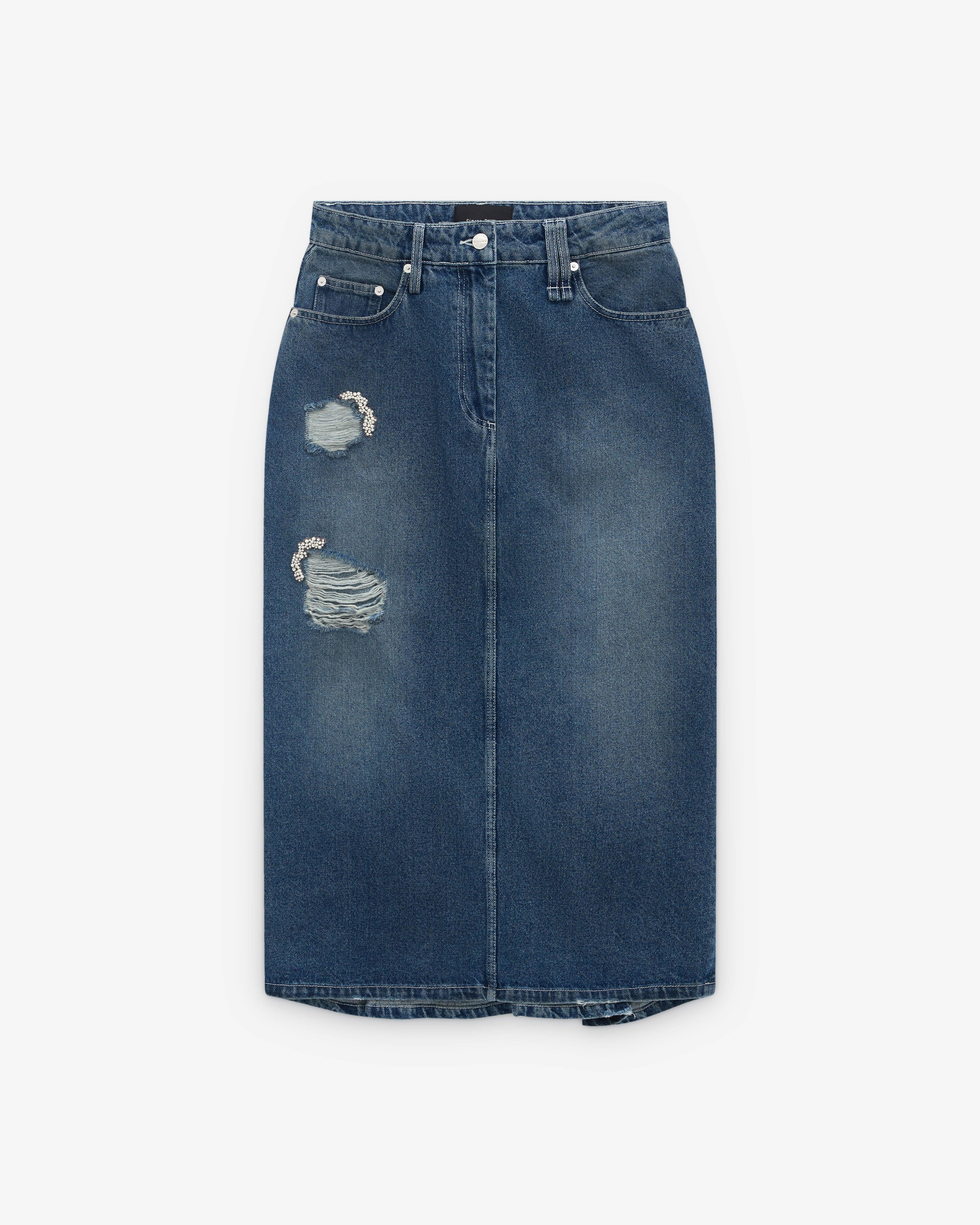 SIMONE ROCHA - Women's Denim Kick Back Flare Skirt - (Denim) by SIMONE ROCHA