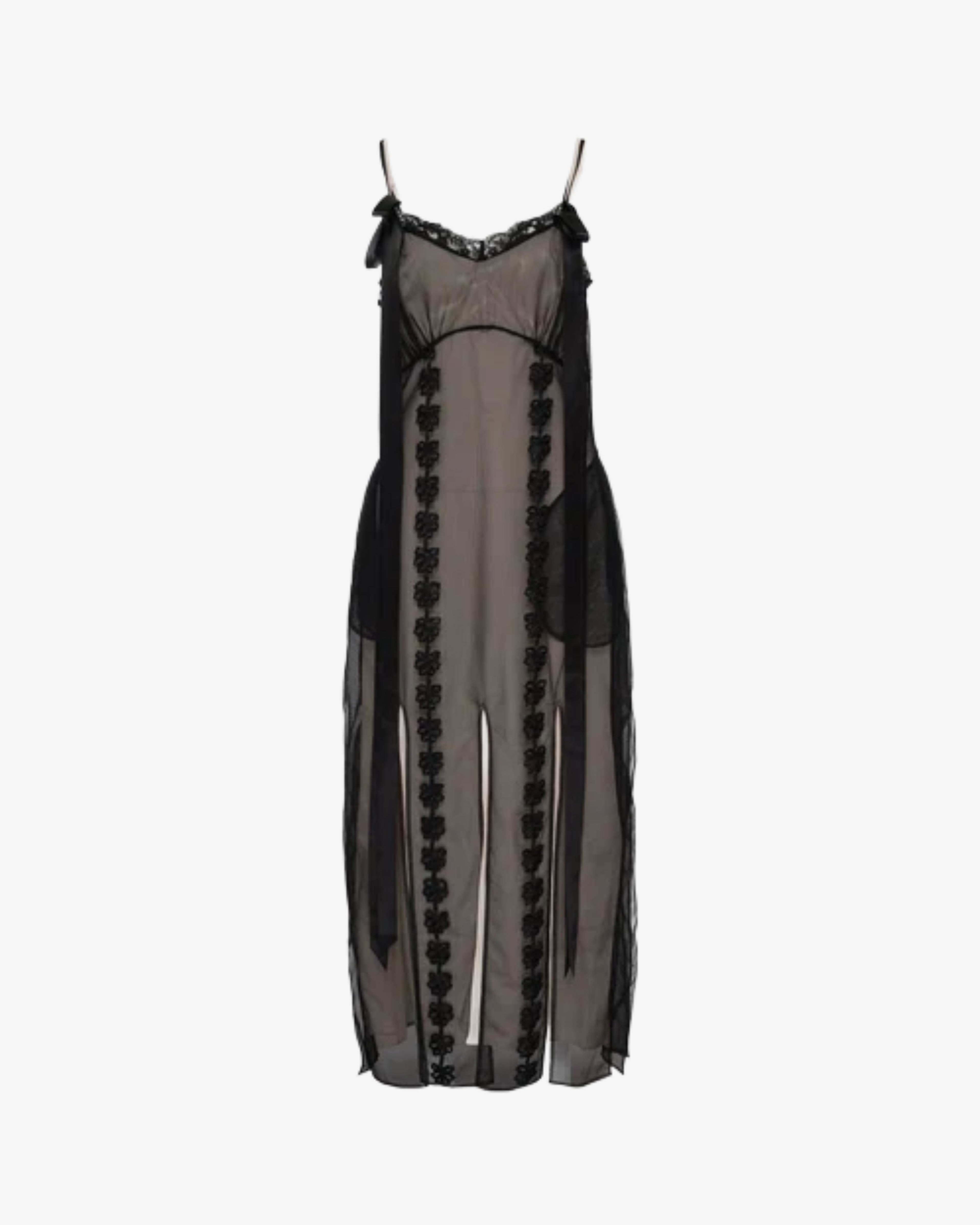 SIMONE ROCHA - Women's Layered Ribbon Daisy Chain Multi Slit Slip Dress - (Black) by SIMONE ROCHA