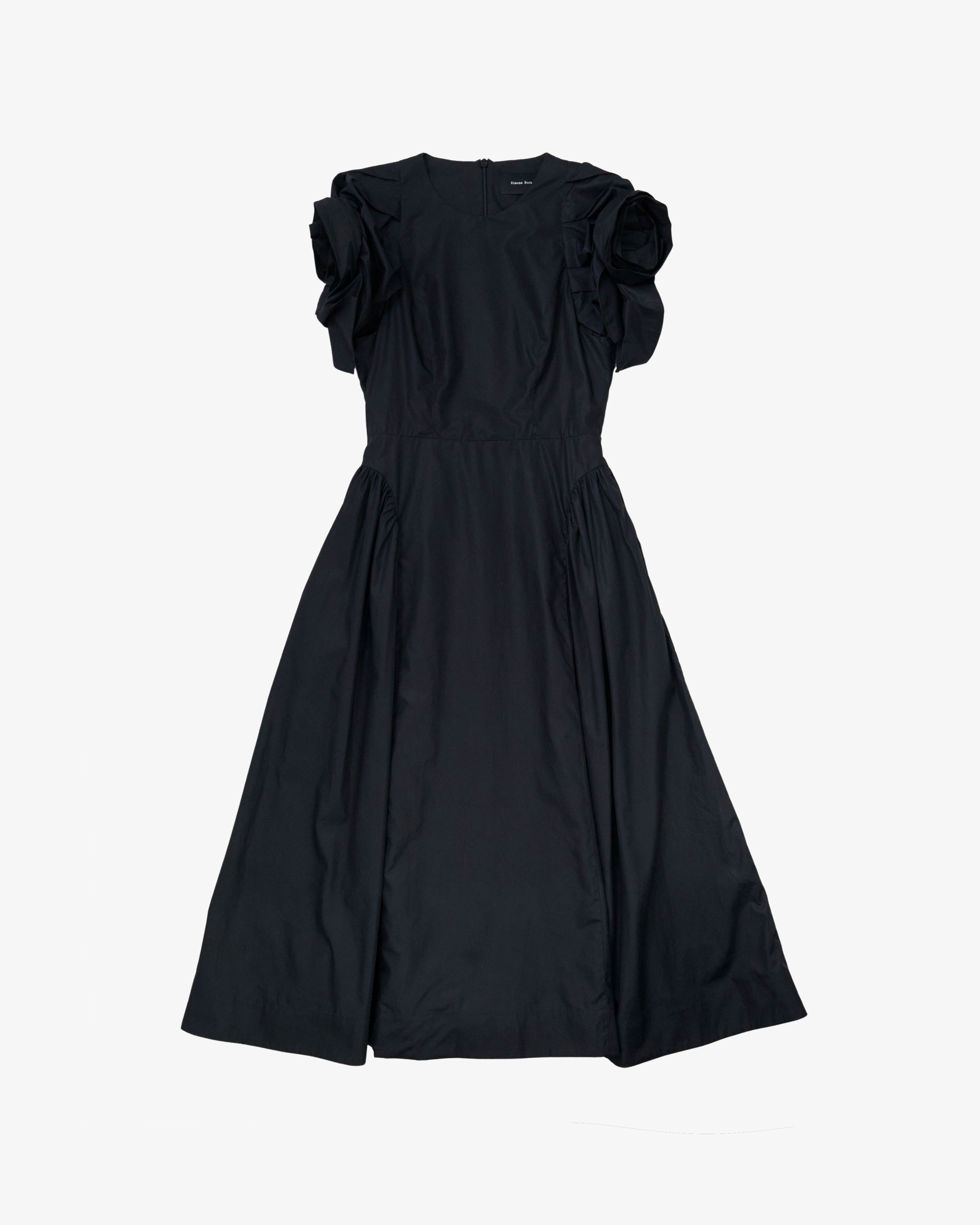 SIMONE ROCHA - Women's Rose Puff Sleeve Hip Dress - (Black) by SIMONE ROCHA
