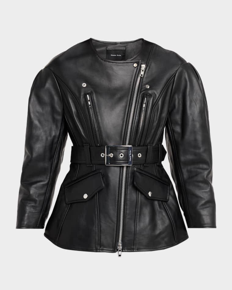 Sculpted Belt Leather Moto Jacket by SIMONE ROCHA