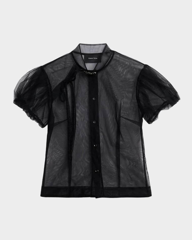 Sheer Tulle Puff-Sleeve Button-Down Shirt by SIMONE ROCHA