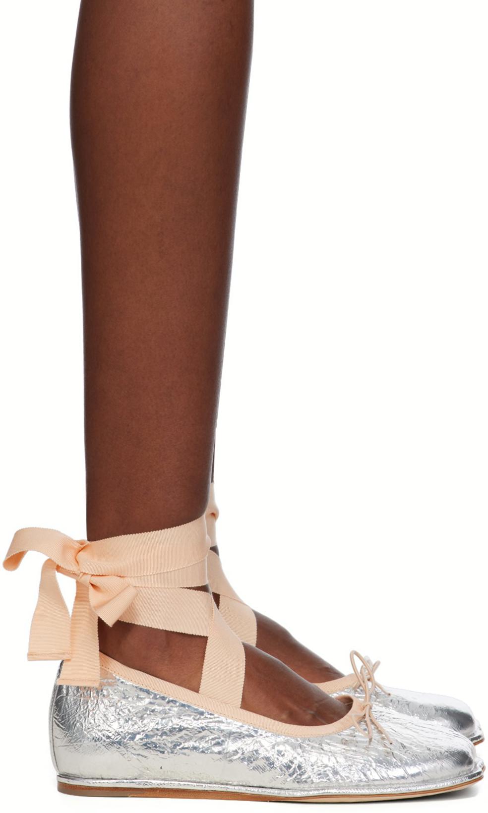 Silver Heart Toe Ribbon Bow Ballerina Flats by SIMONE ROCHA