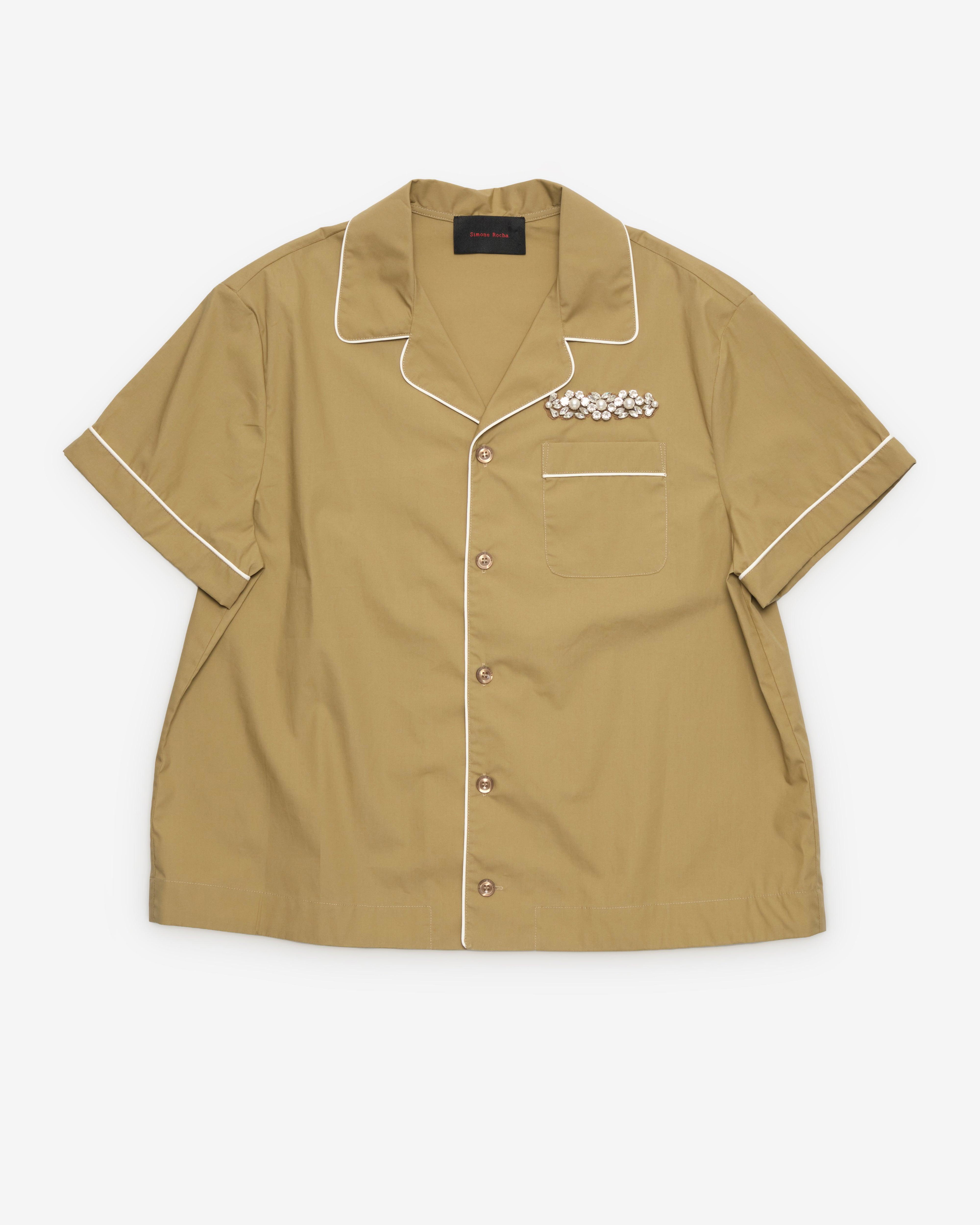 Simone Rocha - Men's Embellished Fitted Piped Shirt - (Khaki/Pearl) by SIMONE ROCHA