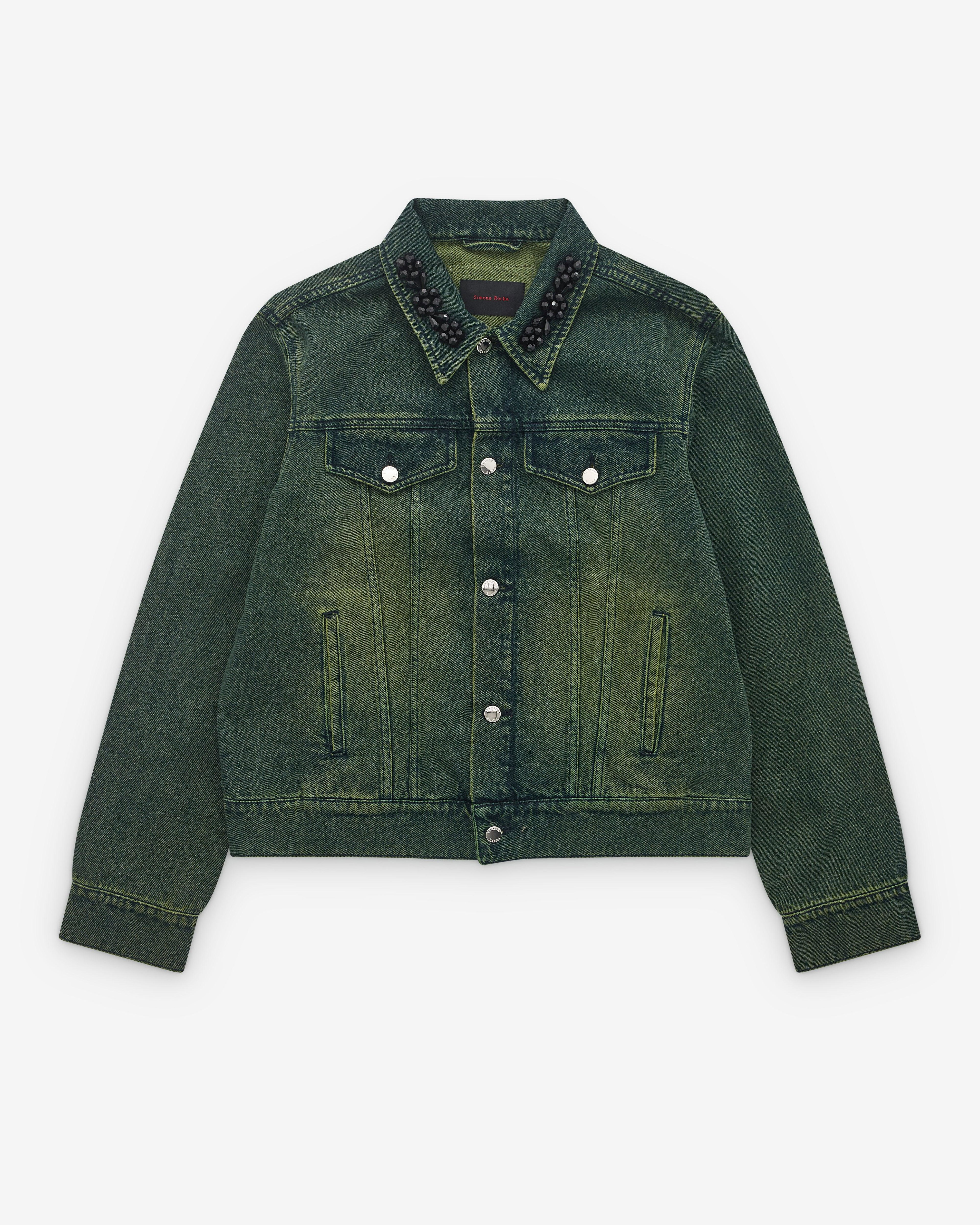Simone Rocha - Men’s Embellished Fitted Trucker Jacket - (Green) by SIMONE ROCHA