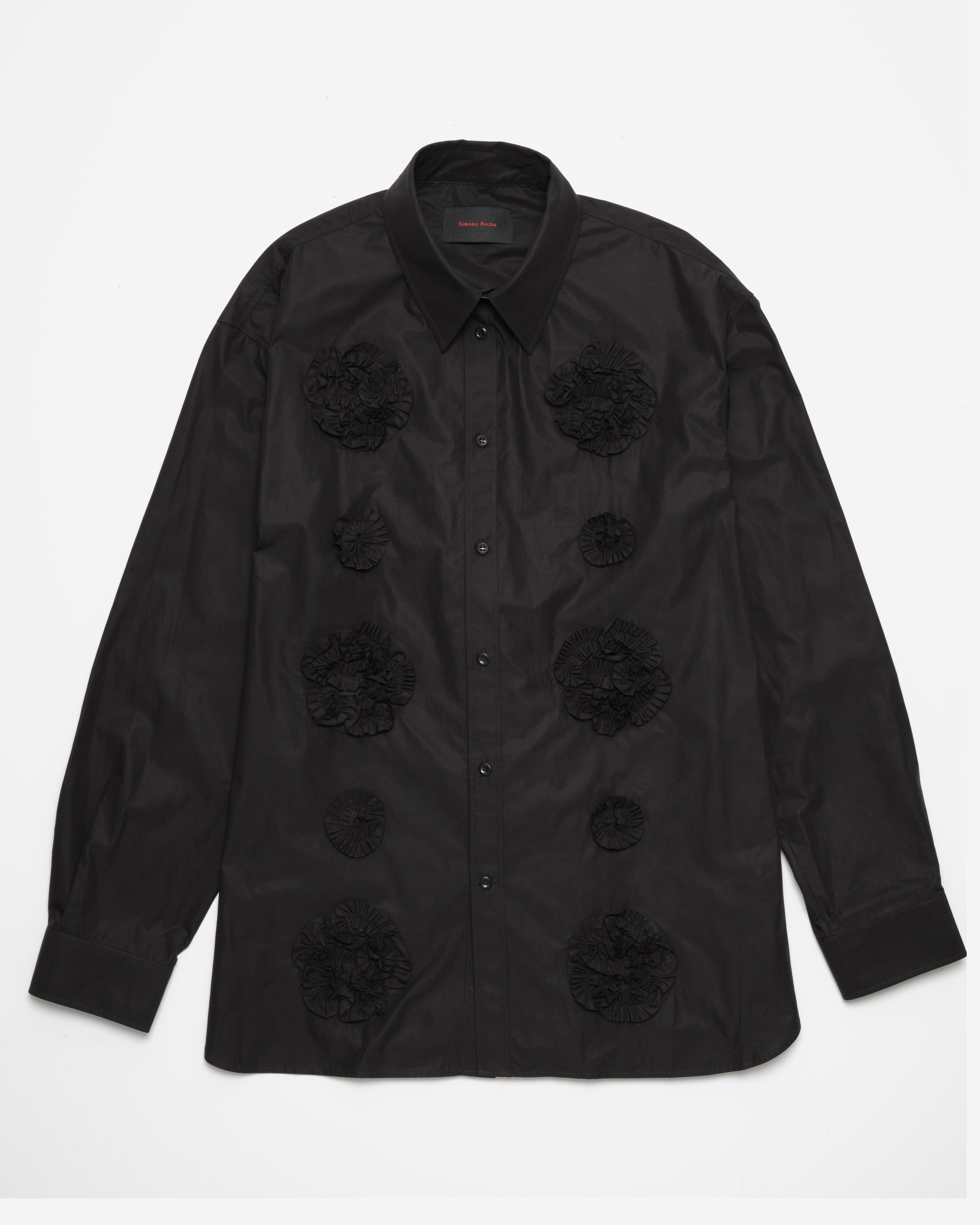 Simone Rocha - Men's Frill Flower Easy Shirt - (Black) by SIMONE ROCHA