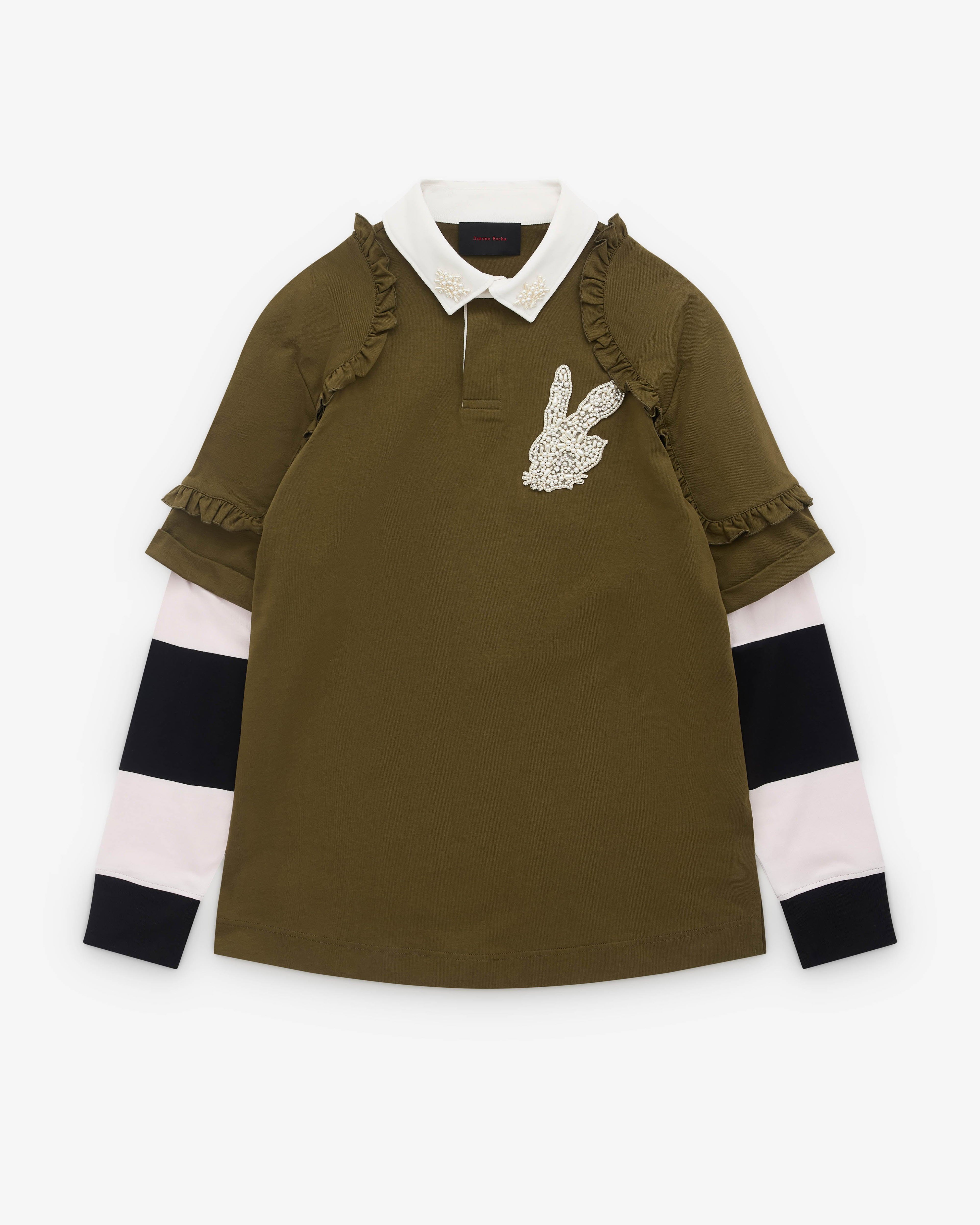 Simone Rocha - Men’s Layered Ruffle Rugby Shirt - (Khaki) by SIMONE ROCHA