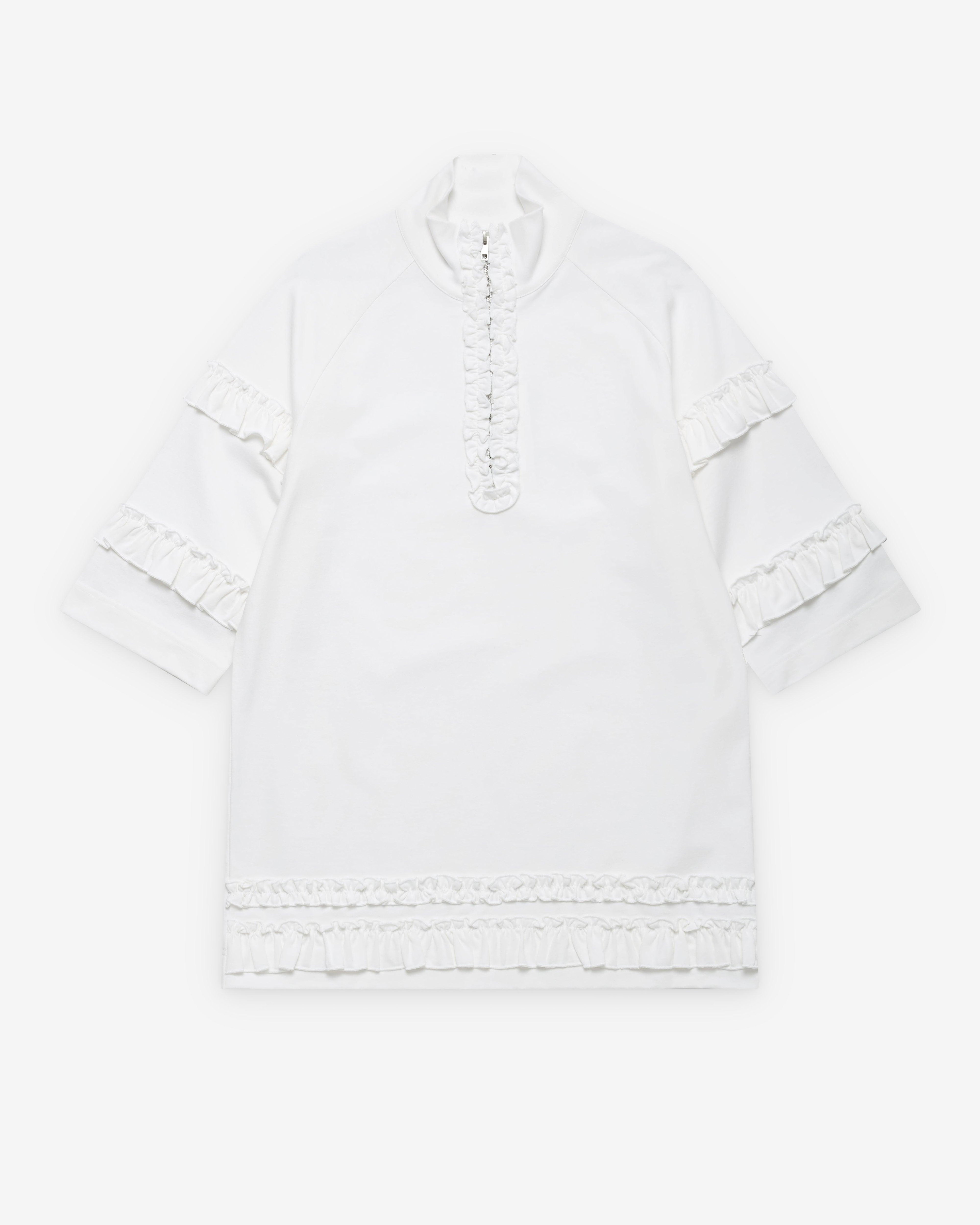 Simone Rocha - Men's Mock Neck Ruffle Frill Zip T-Shirt - (White) by SIMONE ROCHA