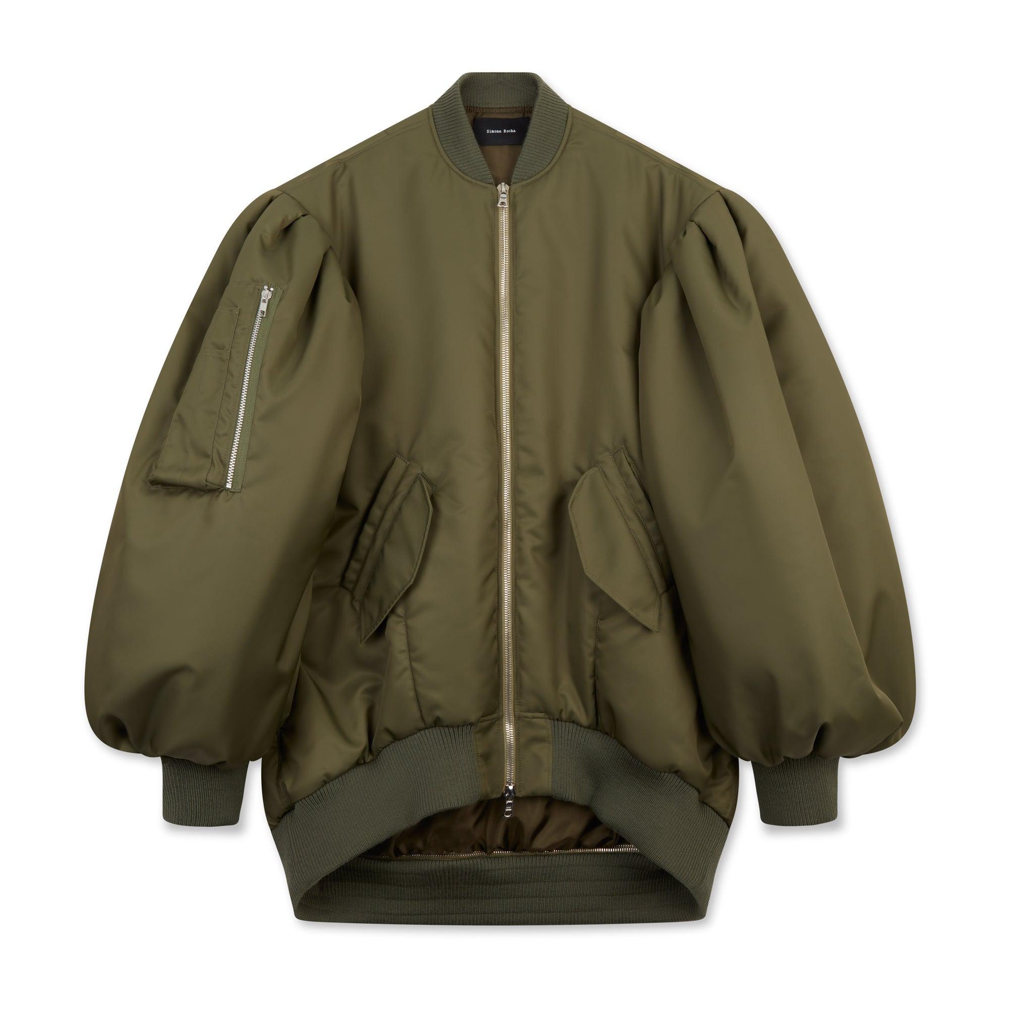 Simone Rocha Men's Oversized Puff Sleeve Bomber Jacket (Khaki/Pearl) by SIMONE ROCHA Simone Rocha Men's Oversized Puff Sleeve Bomber Jacket (Khaki/Pearl) by SIMONE ROCHA