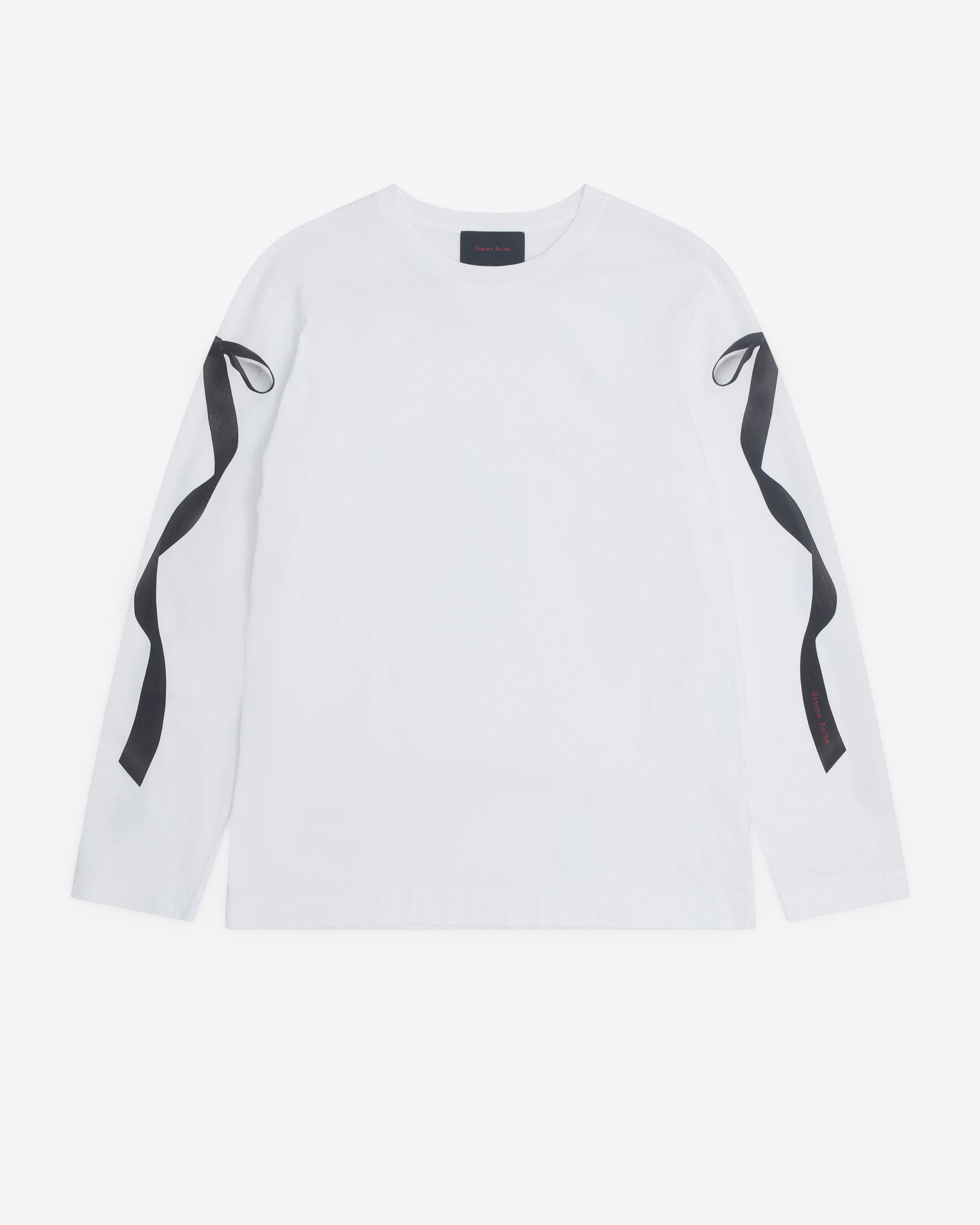 Simone Rocha - Men’s Ribbon Bow Long Sleeve T-Shirt - (White) by SIMONE ROCHA