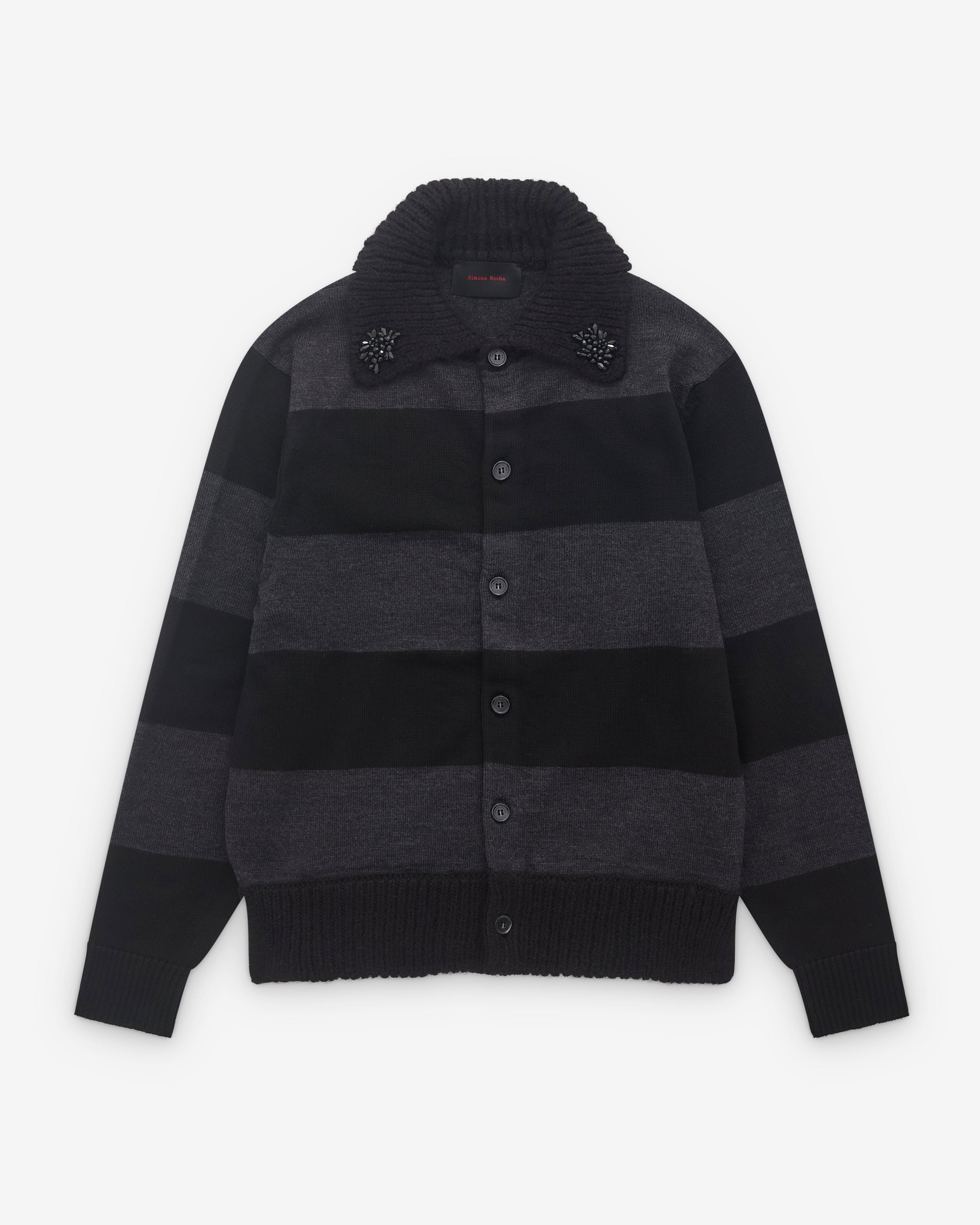 Simone Rocha - Men’s Striped Rugby Knit - (Charcoal) by SIMONE ROCHA