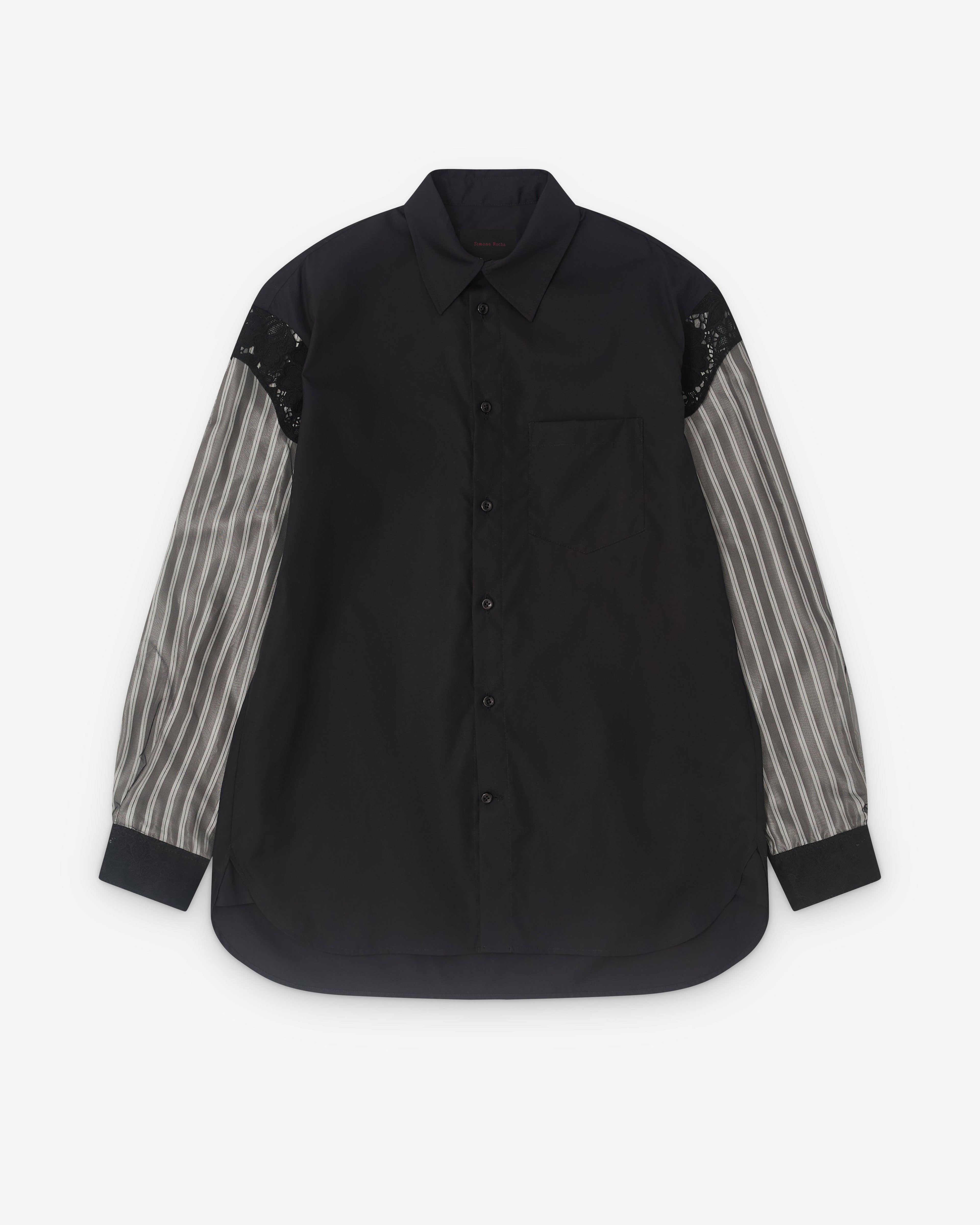 Simone Rocha - Men’s Trapped Lace Patchwork Shirt - (Black) by SIMONE ROCHA