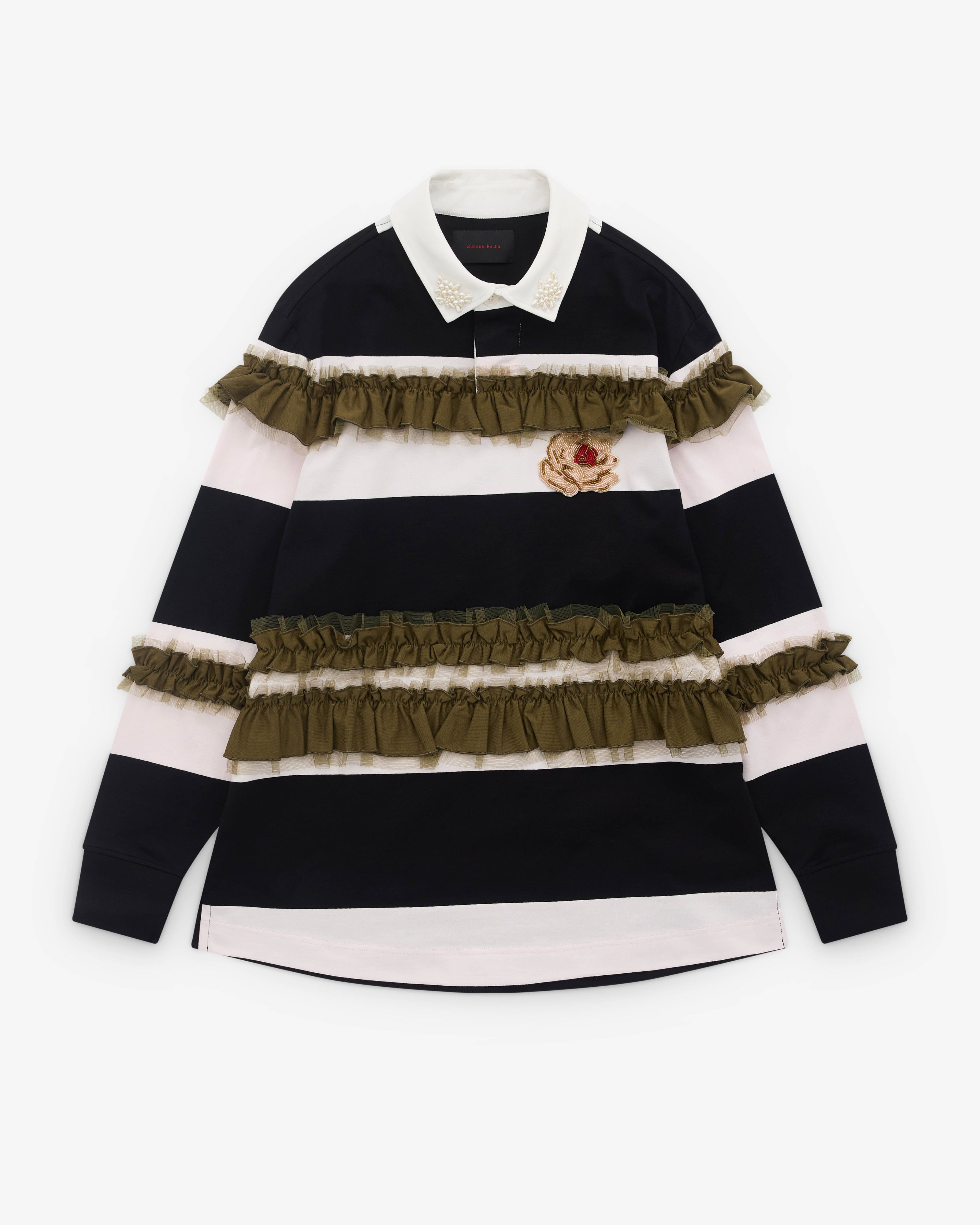 Simone Rocha - Men’s Turbo Embellished Ruffle Rugby Shirt - (Black/Multi) by SIMONE ROCHA