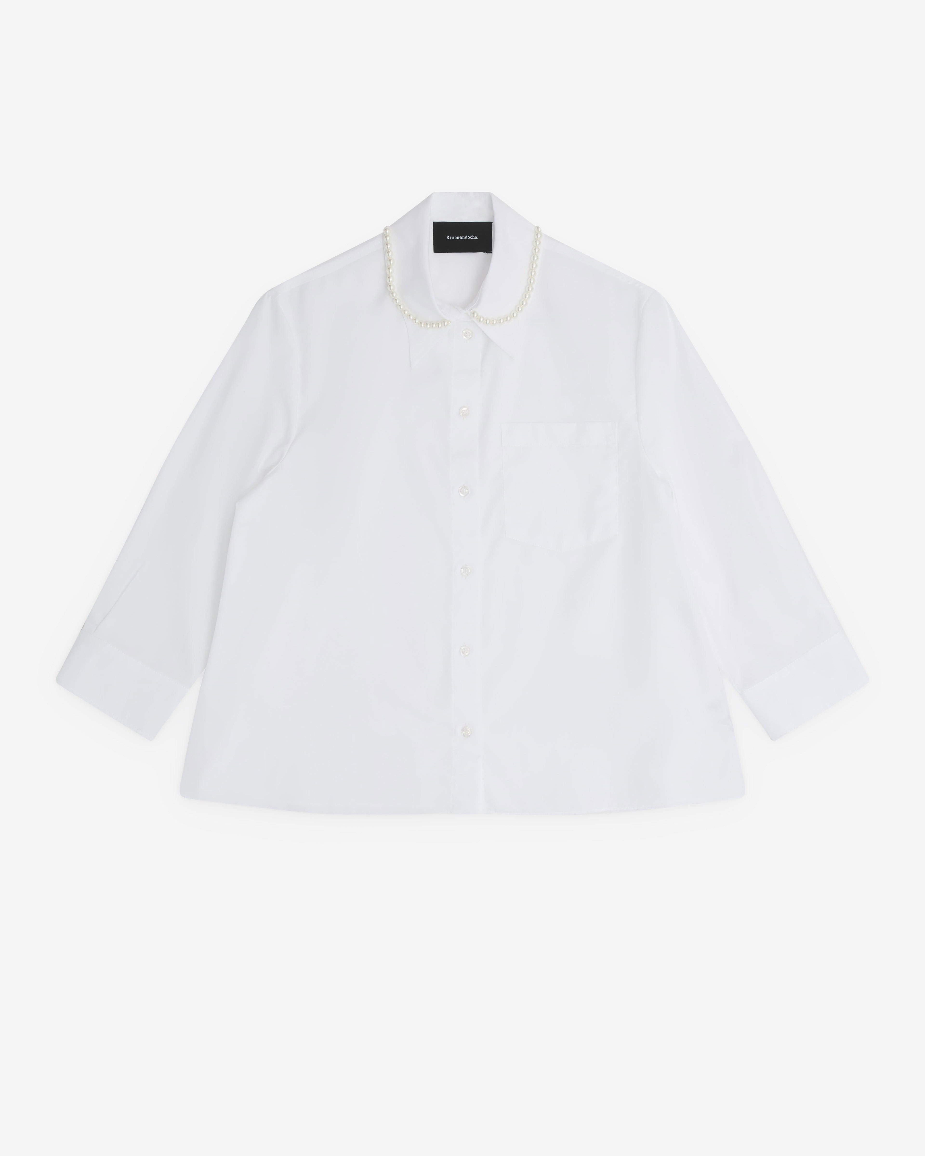 Simone Rocha - Women’s Cropped Pearl Trim Shirt - (White) by SIMONE ROCHA