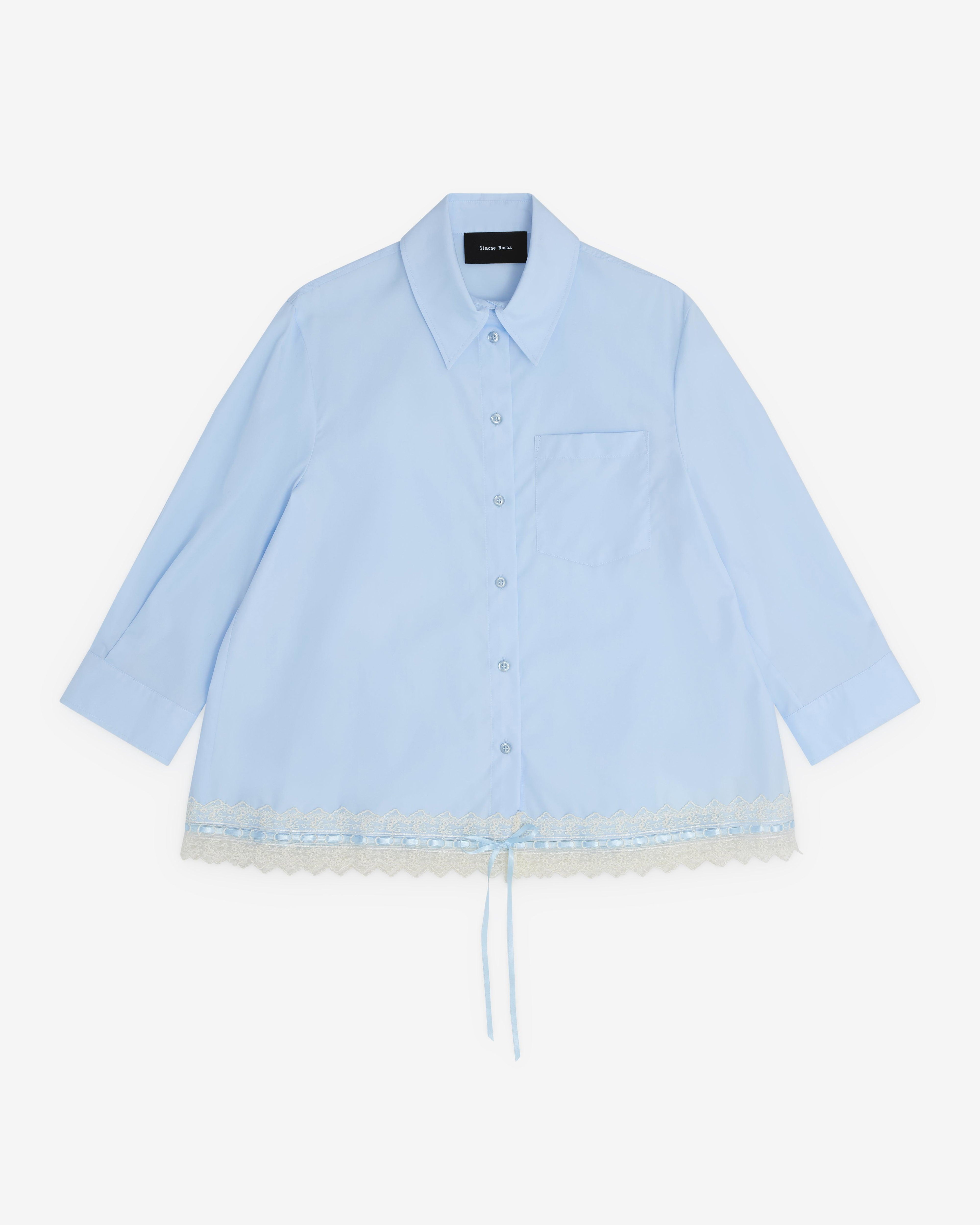 Simone Rocha - Women’s Cropped Ribbon Trim Shirt - (Baby Blue) by SIMONE ROCHA