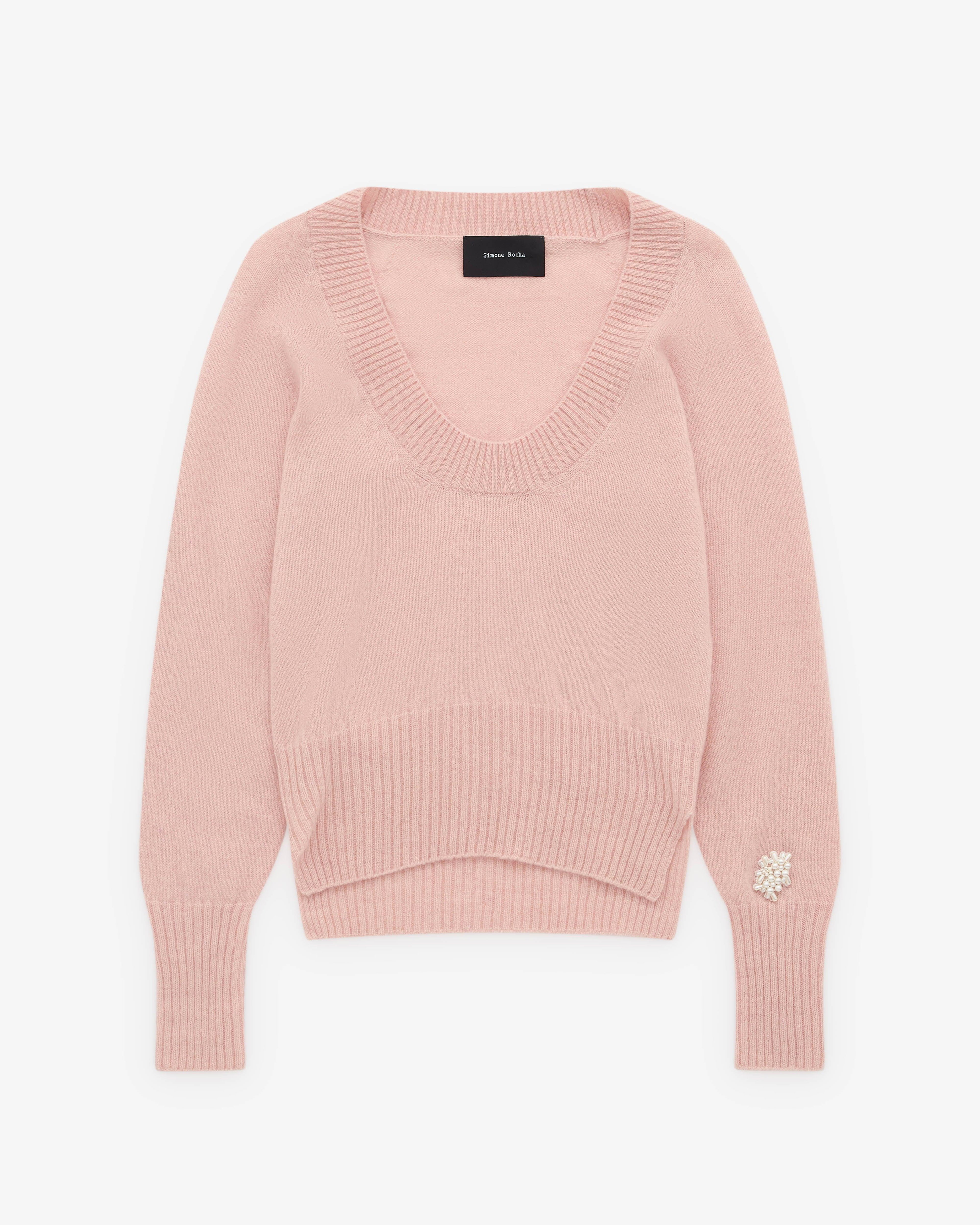 Simone Rocha - Women’s Embellished Cashmere Jumper - (Rose/Pearl) by SIMONE ROCHA