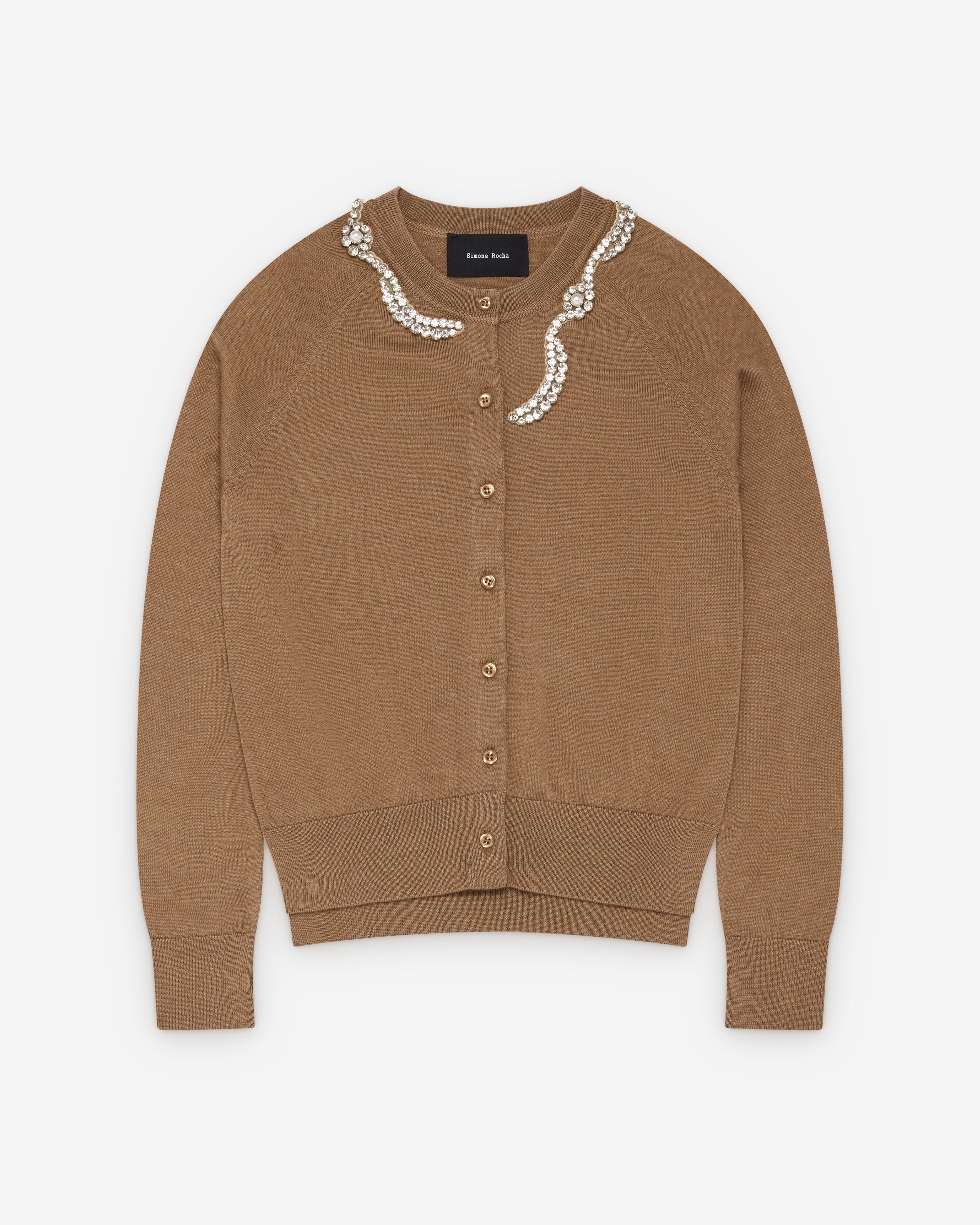 Simone Rocha - Women's Embellished Classic Merino Silk Cardigan - (Chestnut) by SIMONE ROCHA