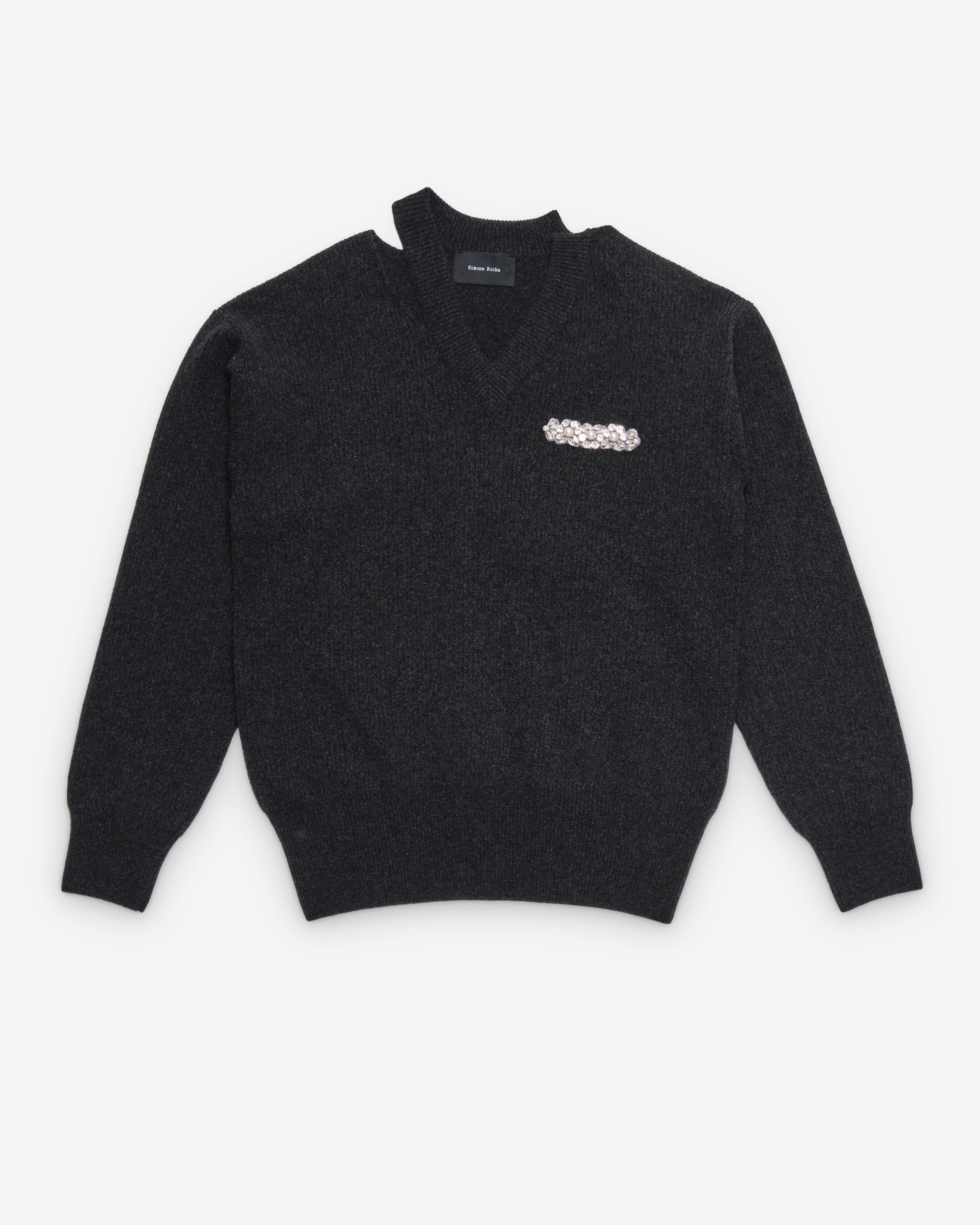 Simone Rocha - Women's Embellished Merino Seam Bite Jumper - (Charcoal) by SIMONE ROCHA