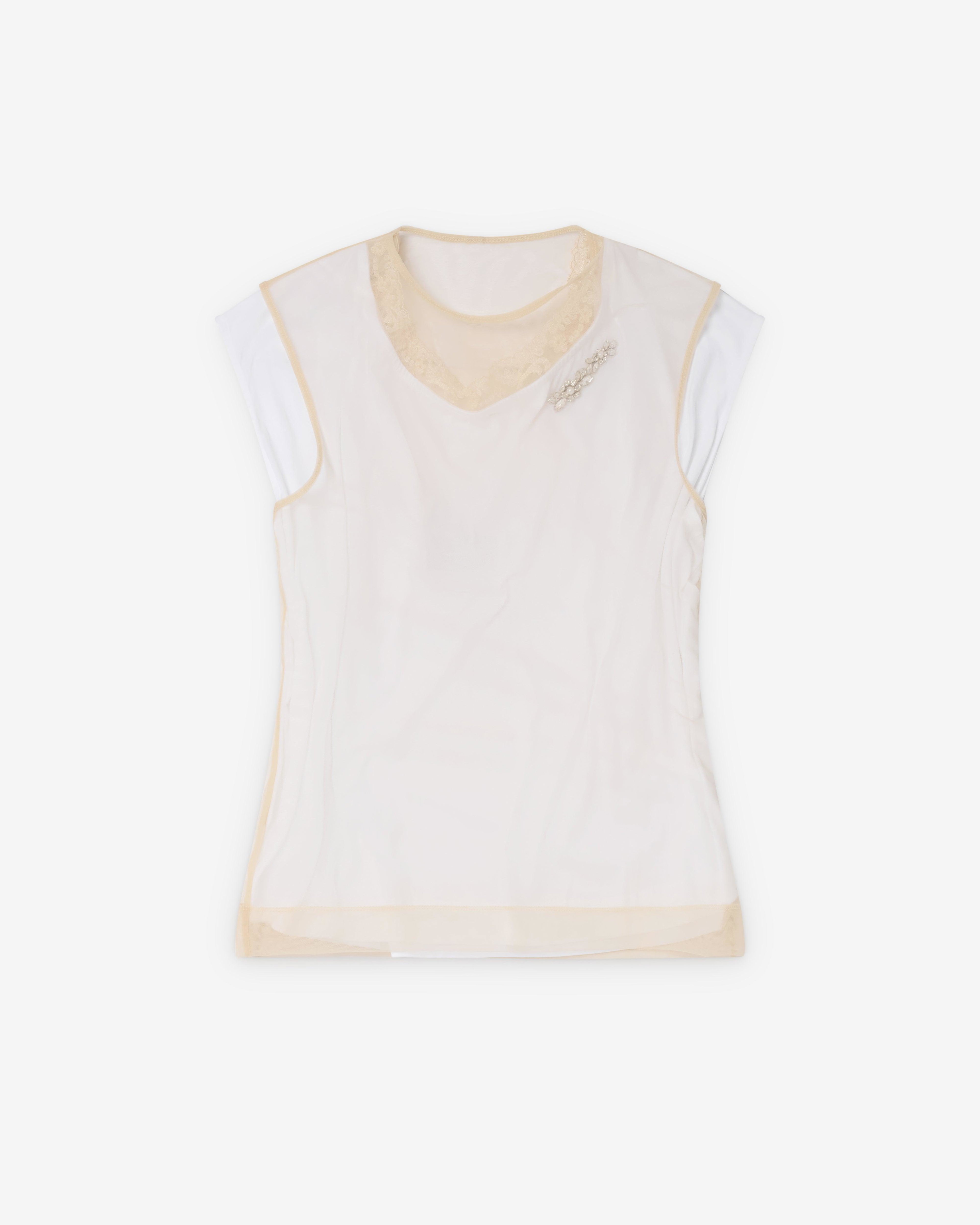 Simone Rocha - Women's Layered Liquid Cap Sleeve Lace Trim T-Shirt - (White) by SIMONE ROCHA