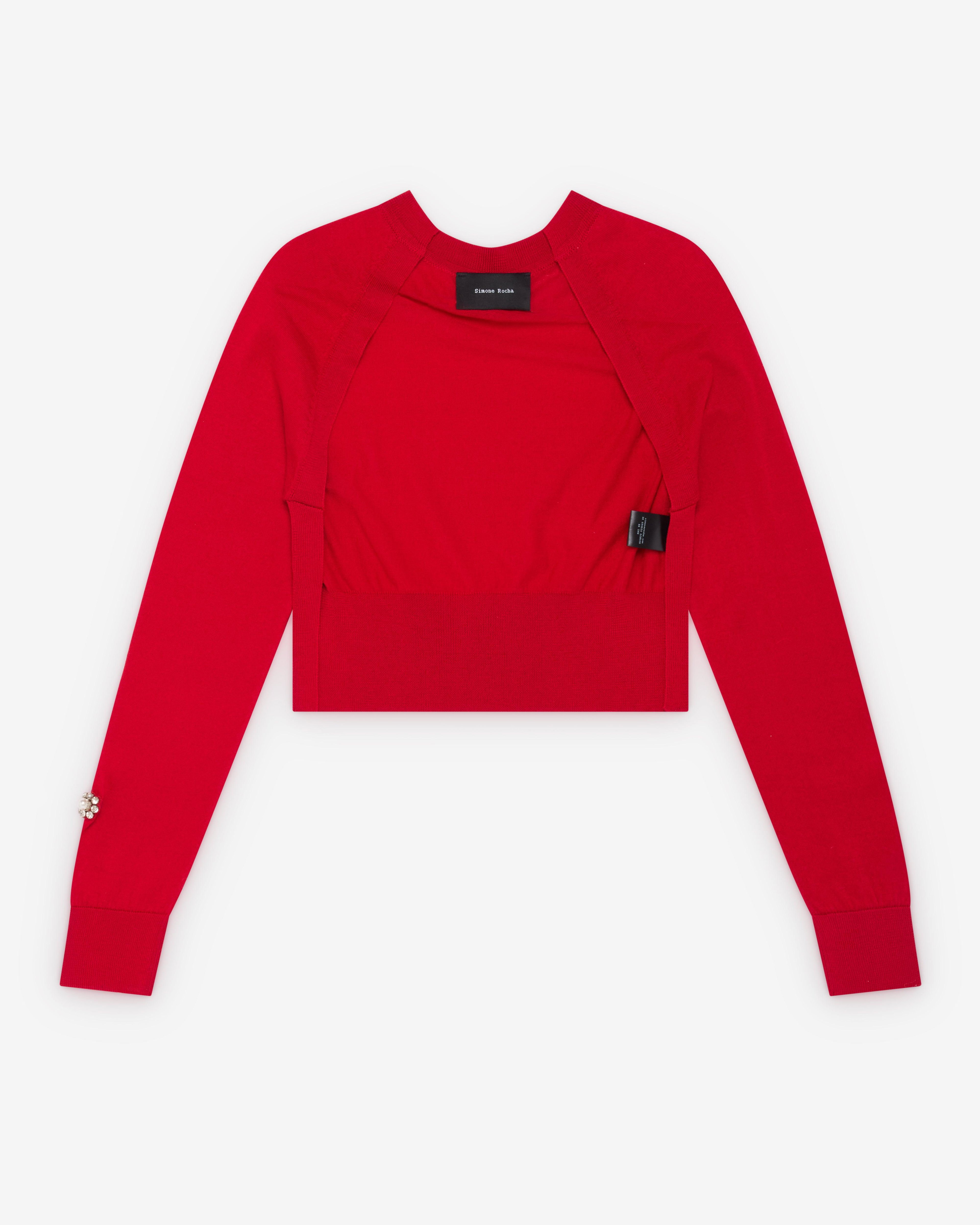 Simone Rocha - Women's Mercerised Cutout Sleeve Jumper - (Red) by SIMONE ROCHA