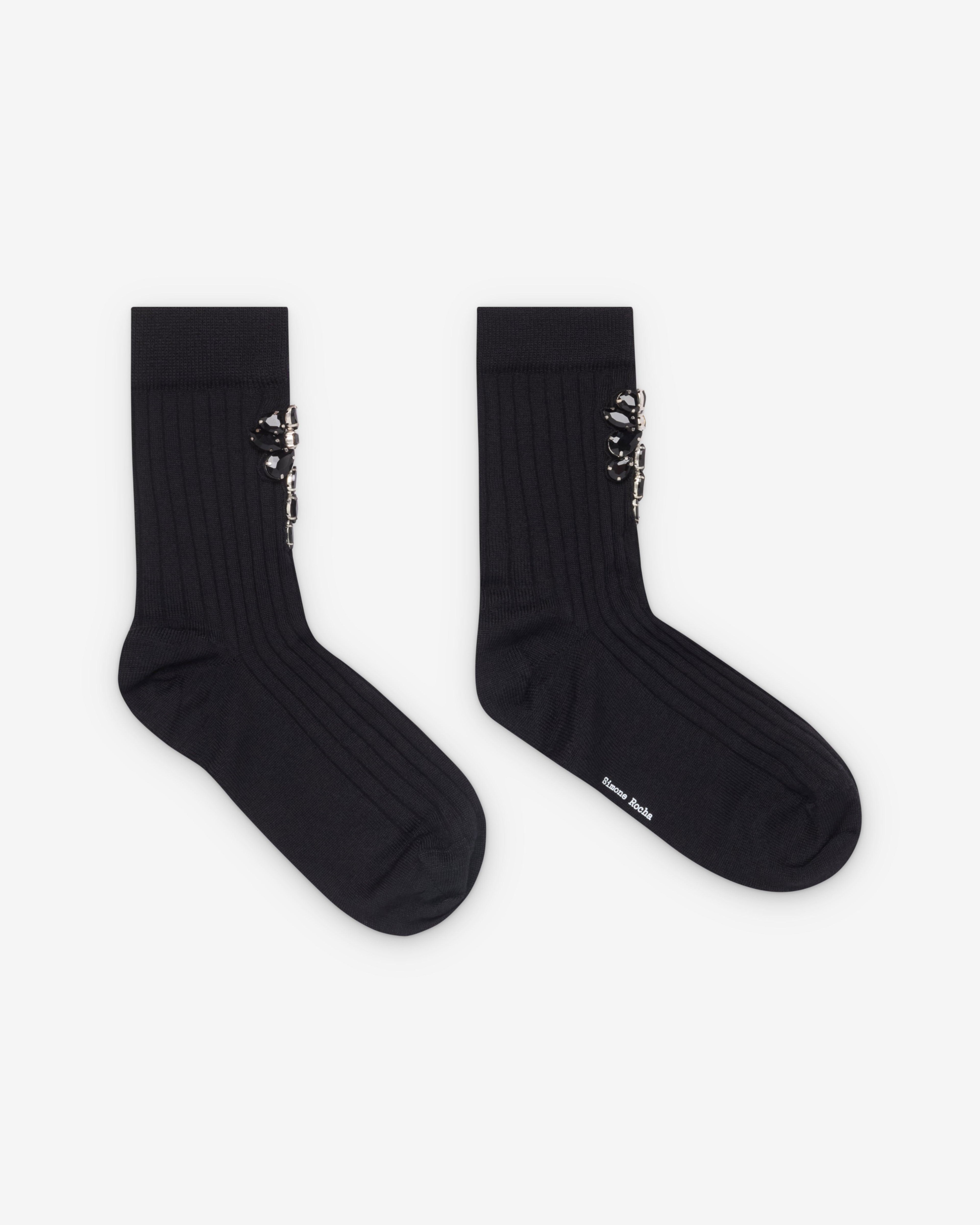 Simone Rocha - Women's Poppy Crystal Flower Ribbed Ankle Socks - (Black) by SIMONE ROCHA