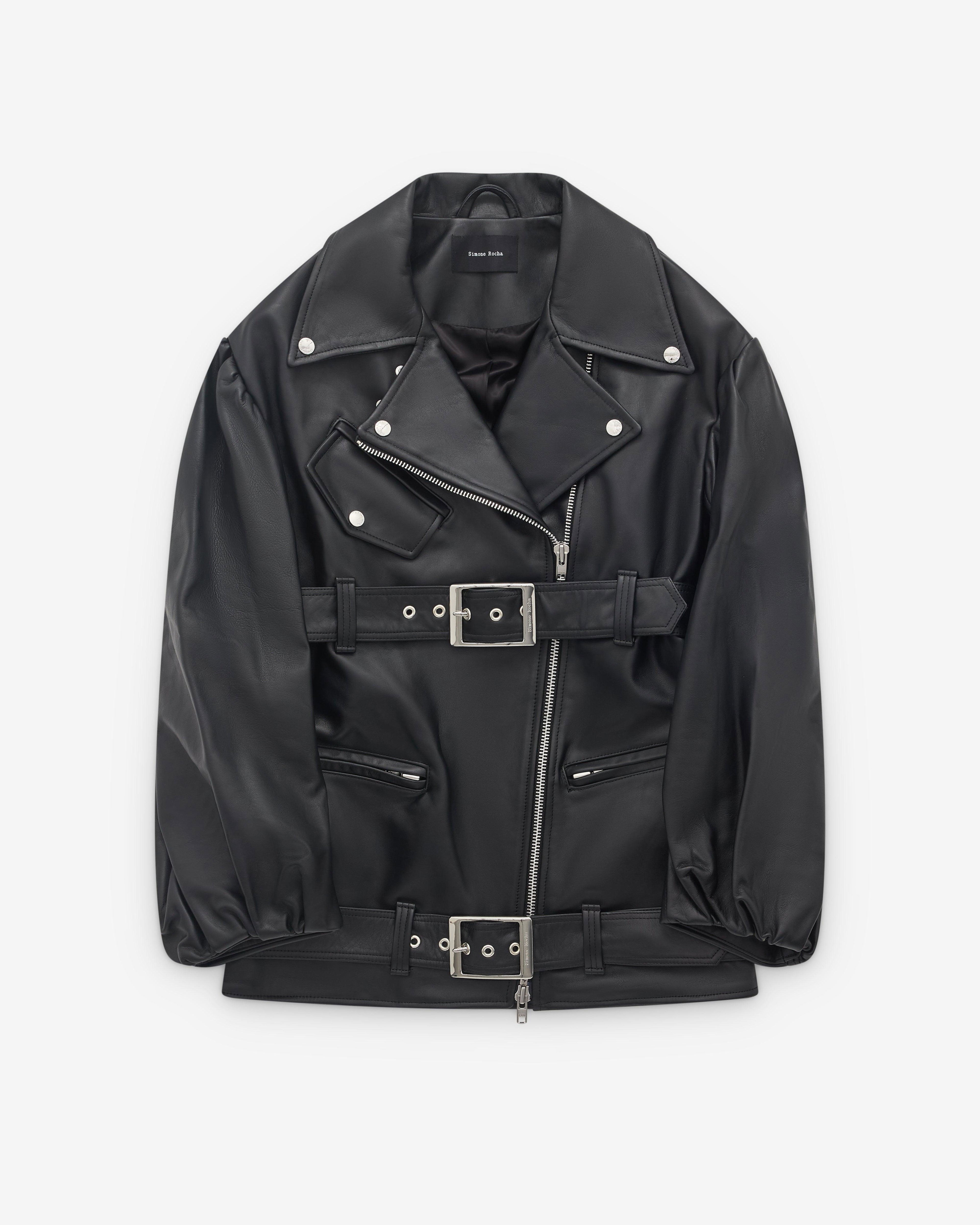 Simone Rocha - Women’s Puff Sleeve Belted Biker Jacket - (Black) by SIMONE ROCHA