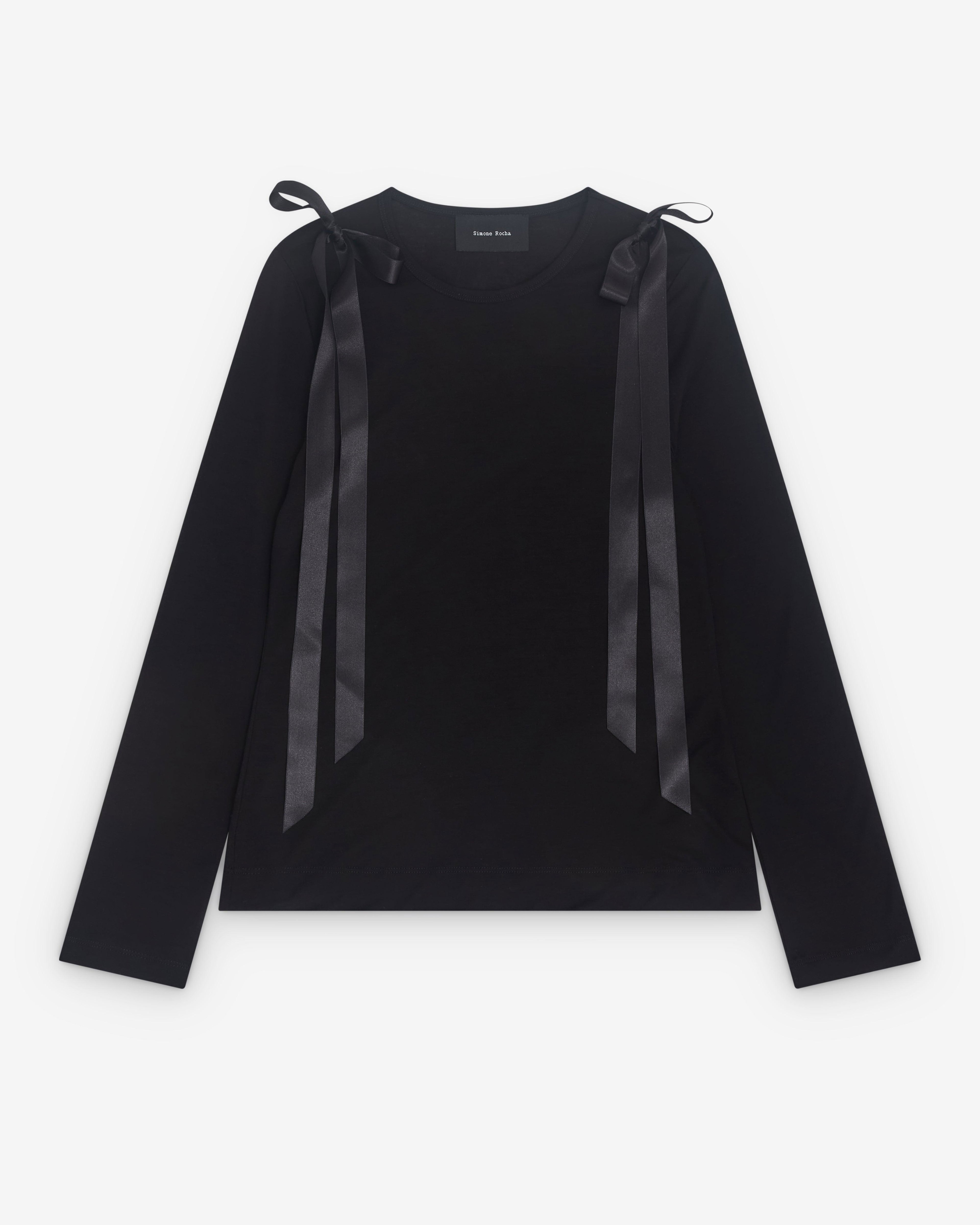 Simone Rocha - Women’s Ribbon Long Sleeve T-Shirt - (Black) by SIMONE ROCHA