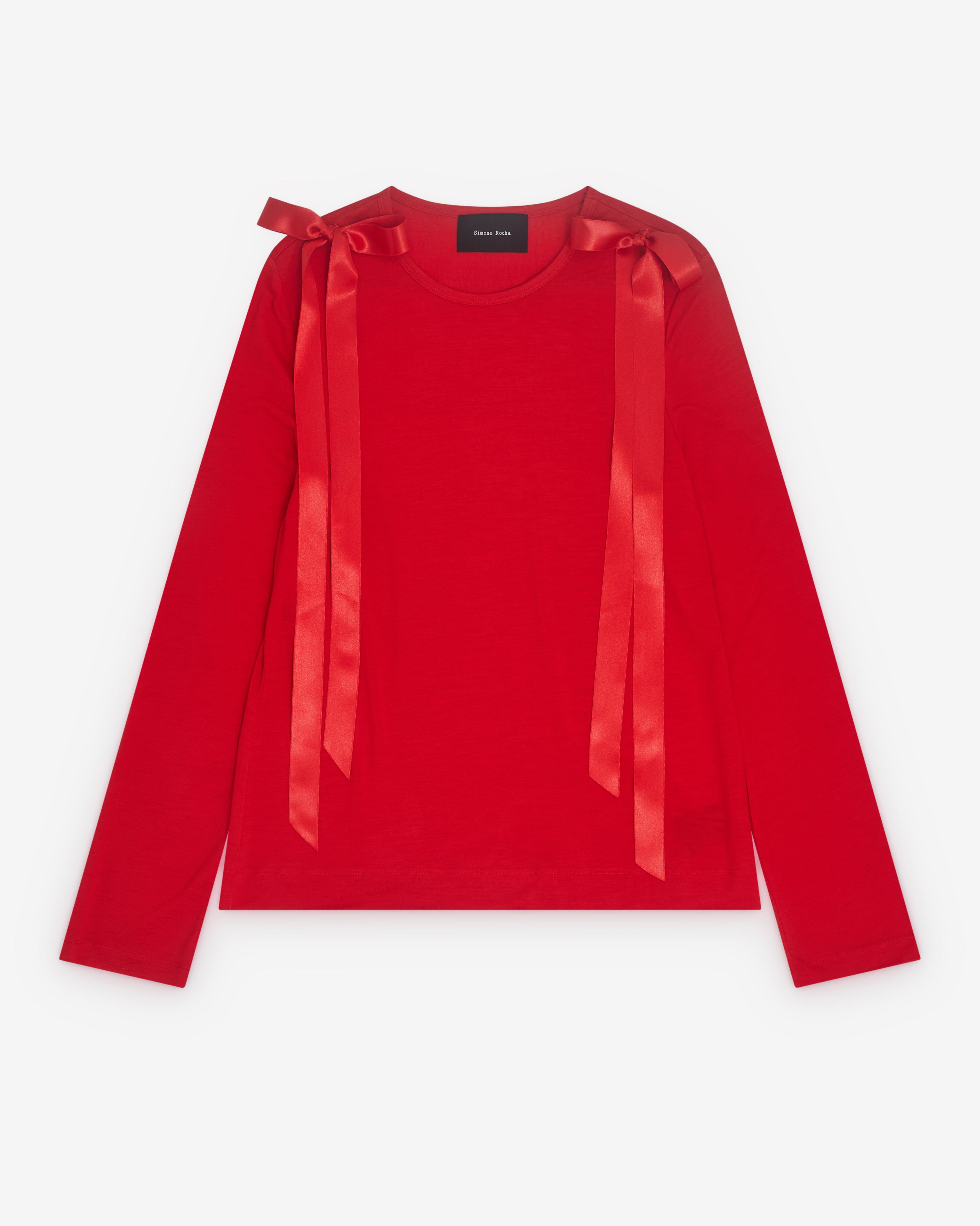 Simone Rocha - Women’s Ribbon Long Sleeve T-Shirt - (Red) by SIMONE ROCHA