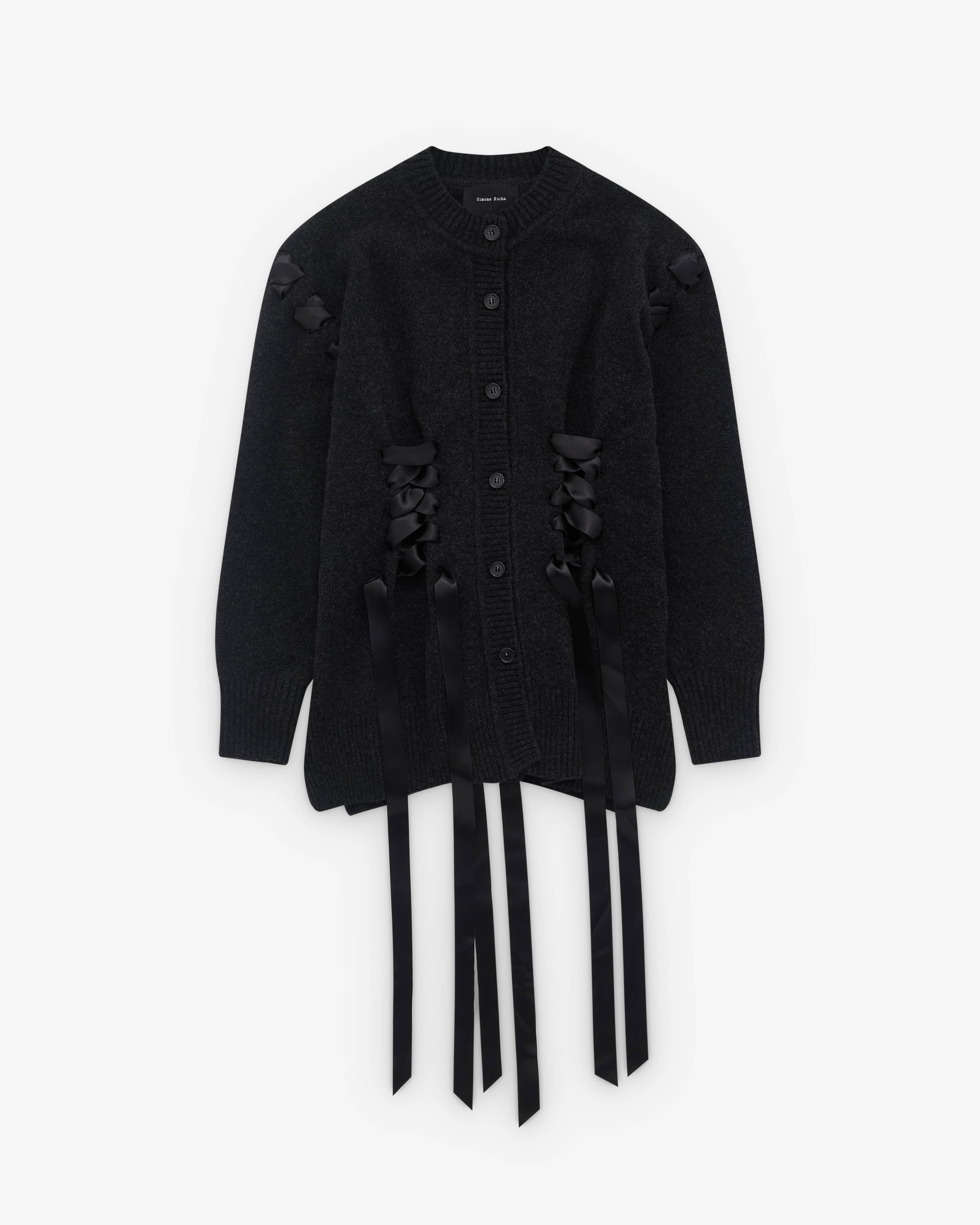 Simone Rocha - Women’s Sculpted Ribbon Corset Cardigan - (Charcoal) by SIMONE ROCHA