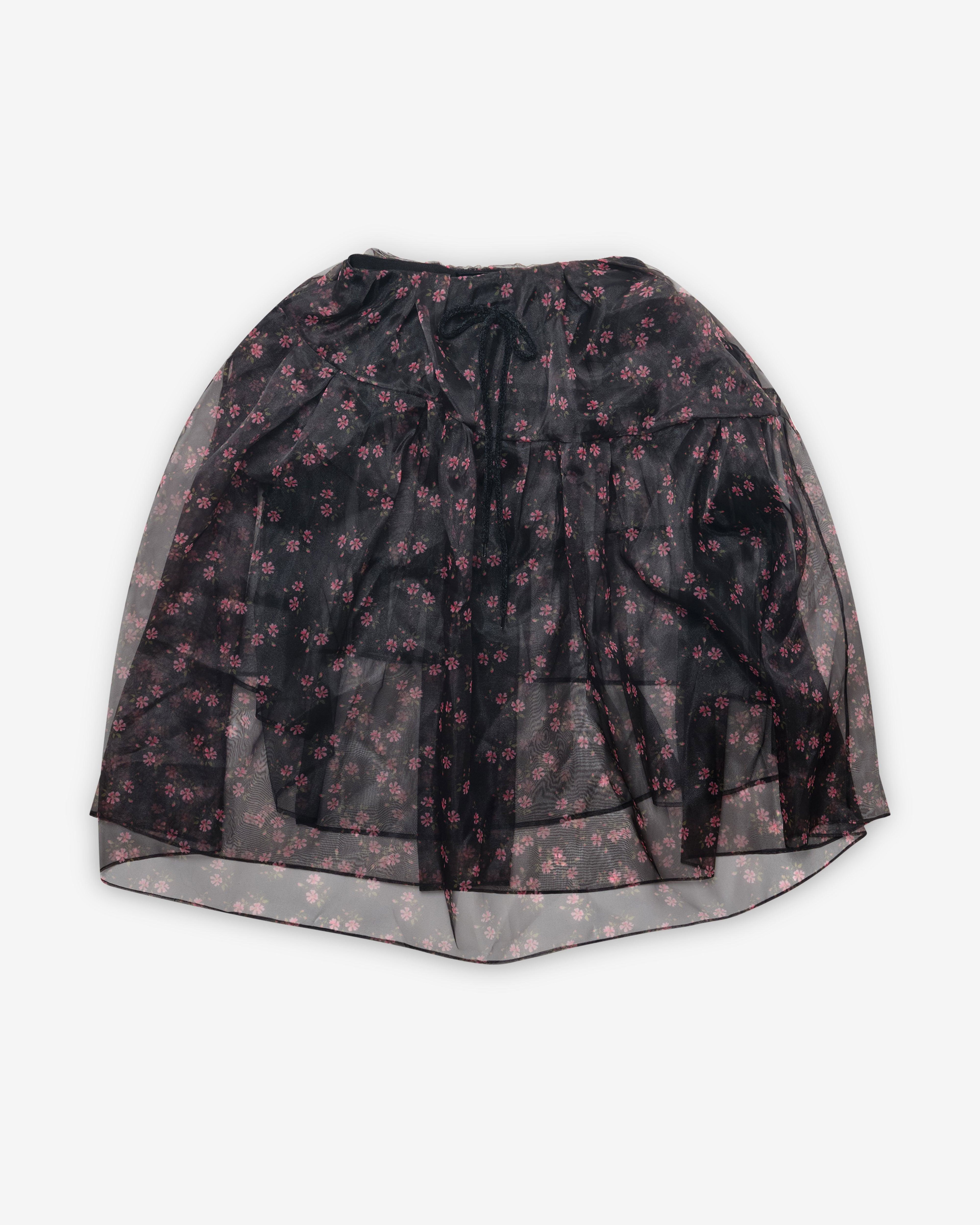 Simone Rocha - Women's Sheer Overlay Long Flounce Skirt - (Black Floral) by SIMONE ROCHA