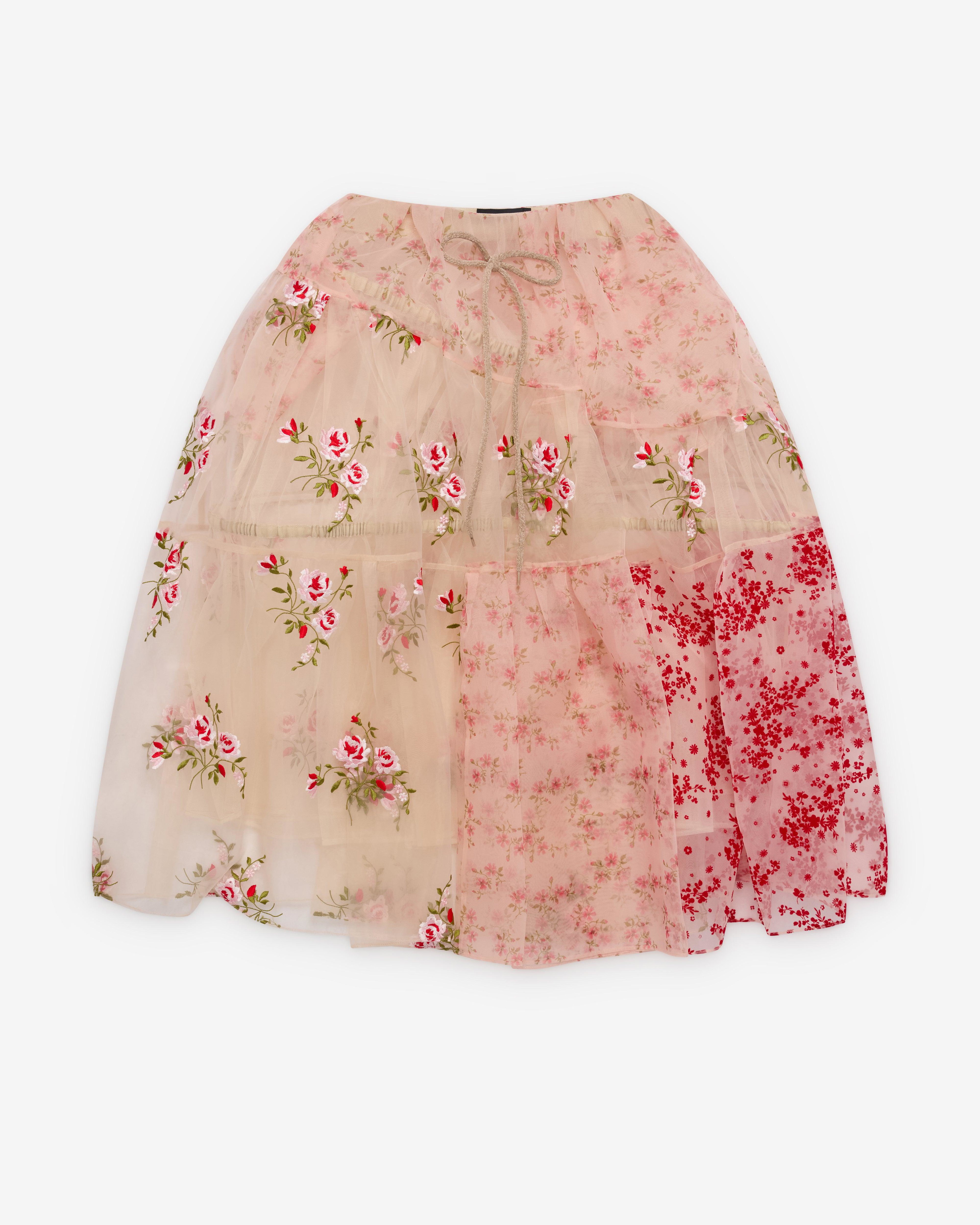 Simone Rocha - Women's Sheer Overlay Long Patchwork Flounce Skirt - (Nude) by SIMONE ROCHA