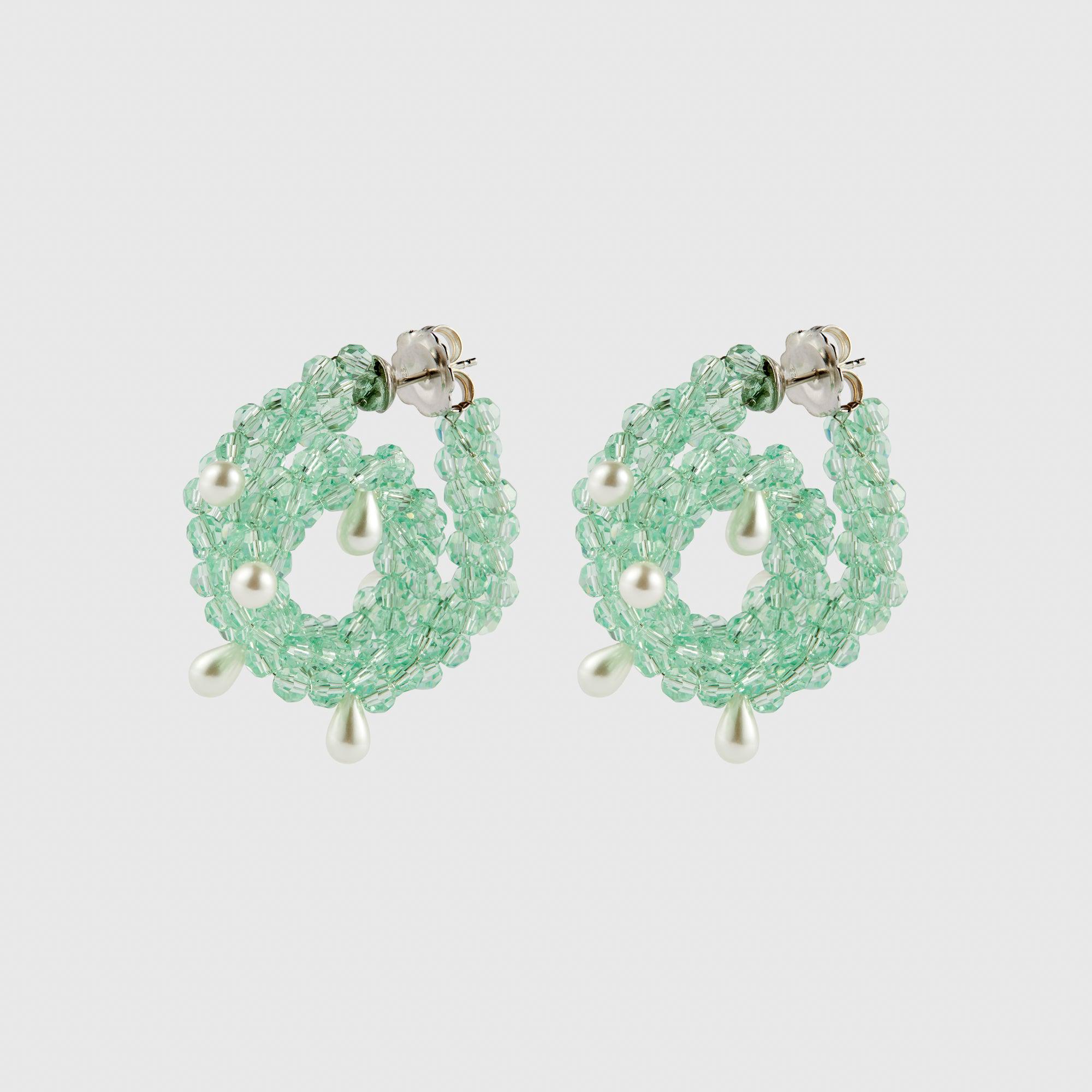 Simone Rocha Women's Twisted Loop Hoop Earrings (Mint/Pearl) by SIMONE ROCHA