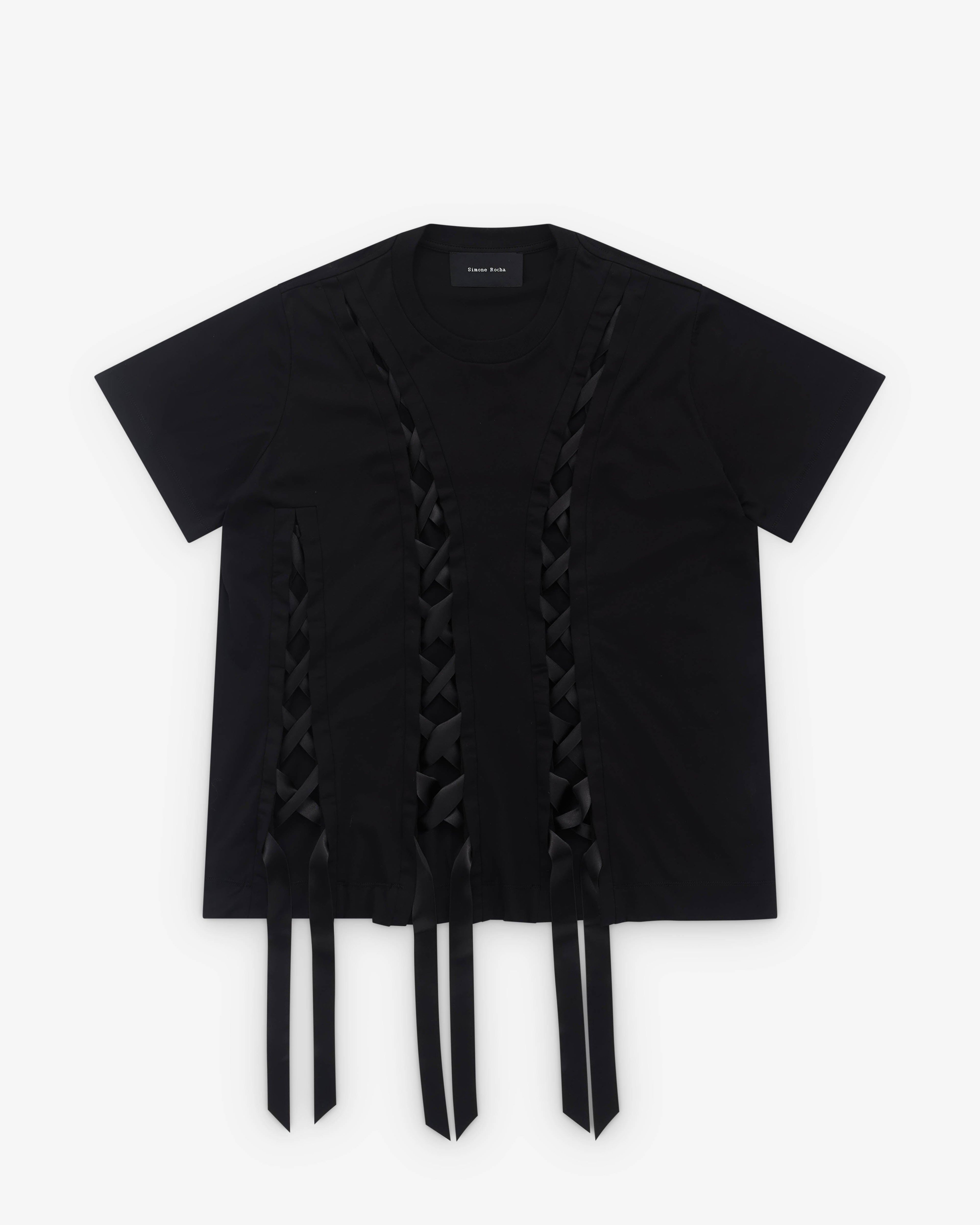 Simone Rocha - Women’s Unraveling Ribbon T-Shirt - (Black) by SIMONE ROCHA