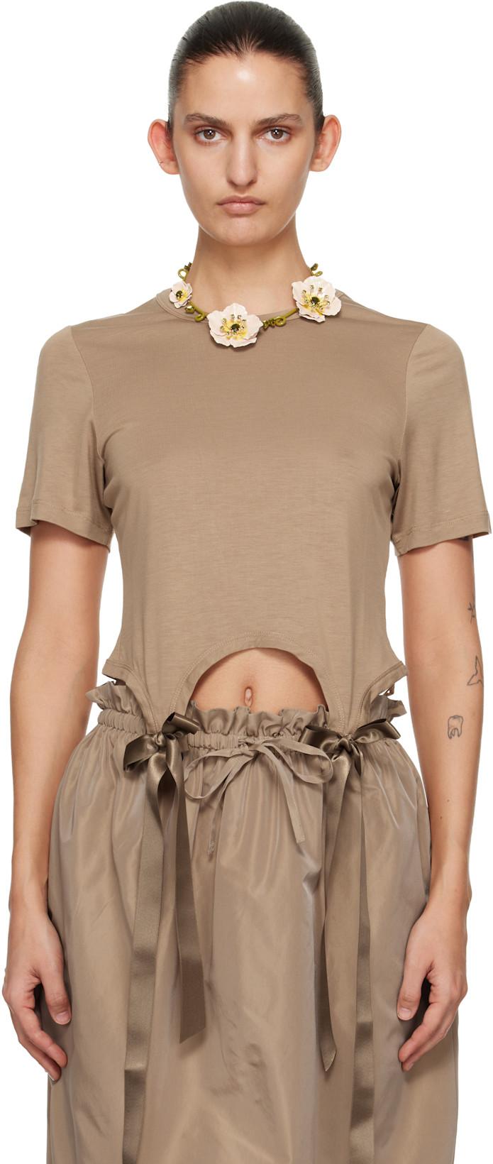 Tan Bow Tail Easy T-shirt by SIMONE ROCHA